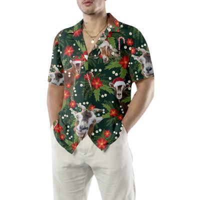 Goat Hawaiian Shirt, Christmas Goat With Poinsettia Flower Aloha Shirt For Men - Perfect Gift For Christmas, Men, Husband, Boyfriend, Friend, Family - Image 5
