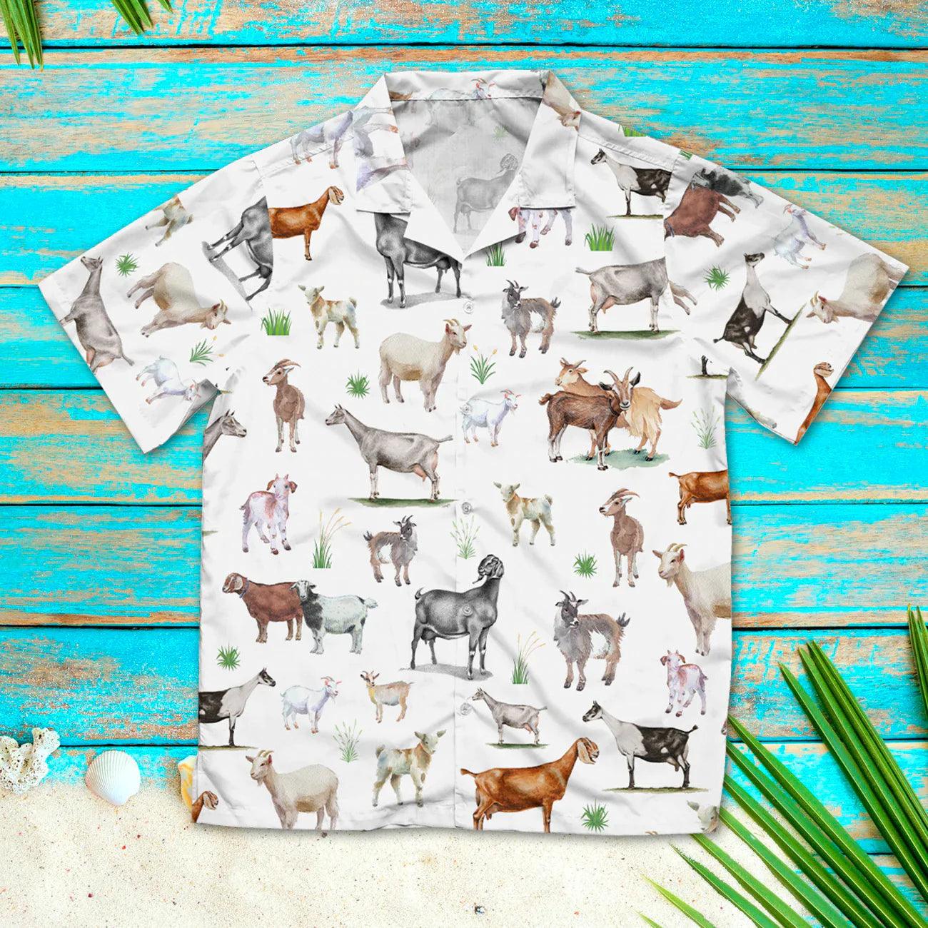 Goat Hawaiian Shirt - Goat painting Pattern Hawaiian Shirt - Perfect Gift For Friend, Family
