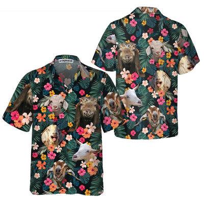 Goat Hawaiian Shirt, Tropical Flowers And Leaves Aloha Shirt For Men - Perfect Gift For Men, Husband, Boyfriend, Friend, Family