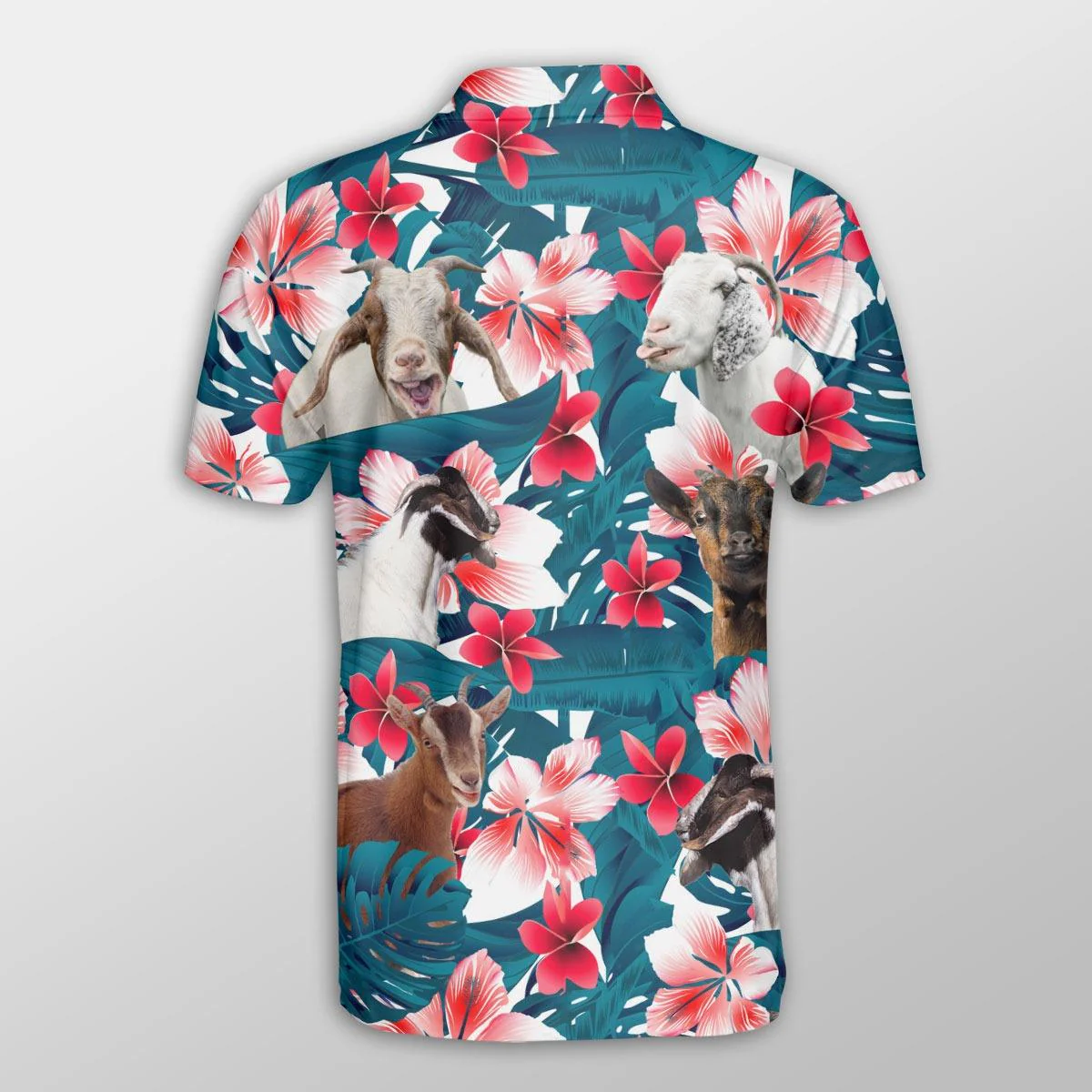 Goat Men Polo Shirts For Summer - Goat Tropical Floral Pattern Farm Lovers Button Shirts For Men - Perfect Gift For Goat Lovers, Summer Lovers - Image 2