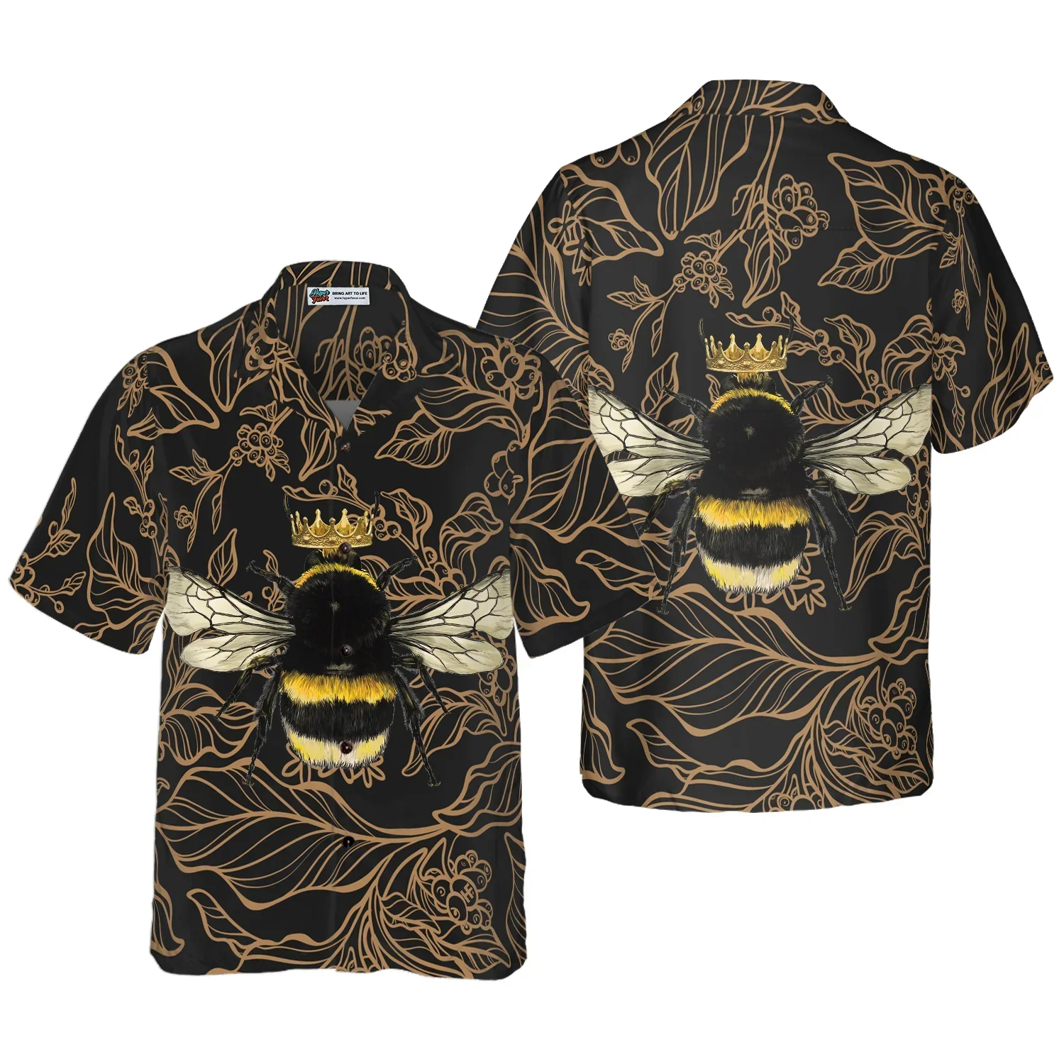 Golden Floral Bee Hawaiian Shirt, Summer Animals Aloha Shirts For Men Women, Perfect Gift For Husband, Wife, Boyfriend, Friend