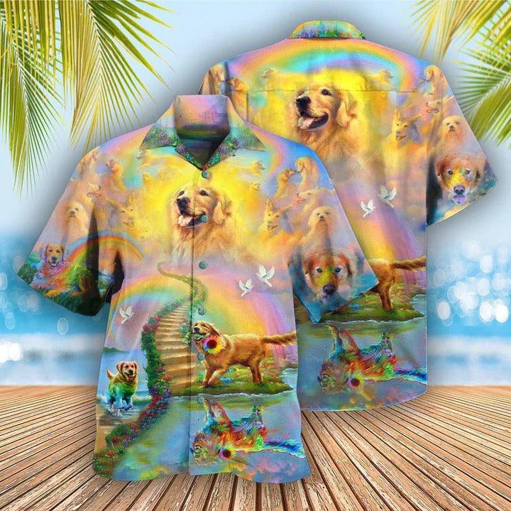 Golden Retriever Aloha Hawaii Shirt - Golden Retriever Gold At The End Of A Rainbow Hawaiian Shirt For Summer - Perfect Gift For Dog Lovers, Friend, Family