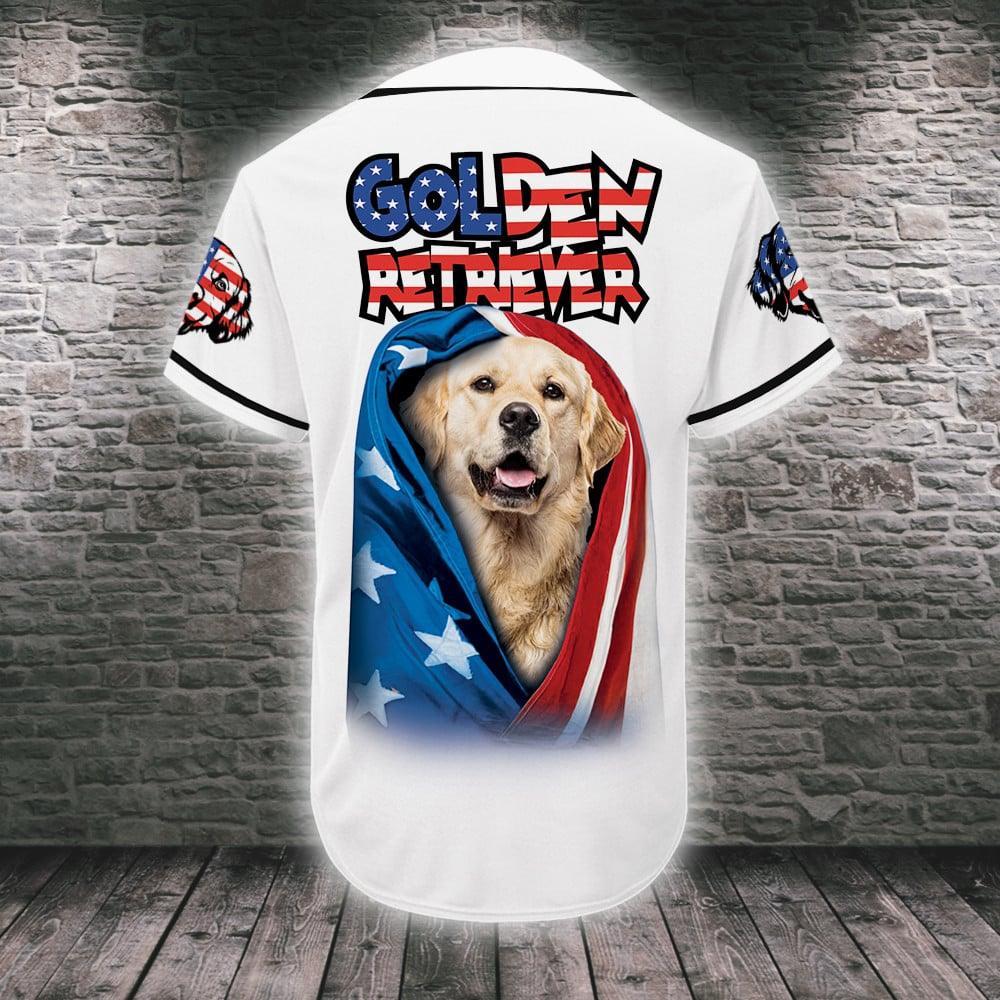 Golden Retriever Custom Name Baseball Jersey, Personalized American Flag Baseball Tee Jersey Shirt Men Women, Gift For Dog Lovers, Dad Mom Dog - Image 5