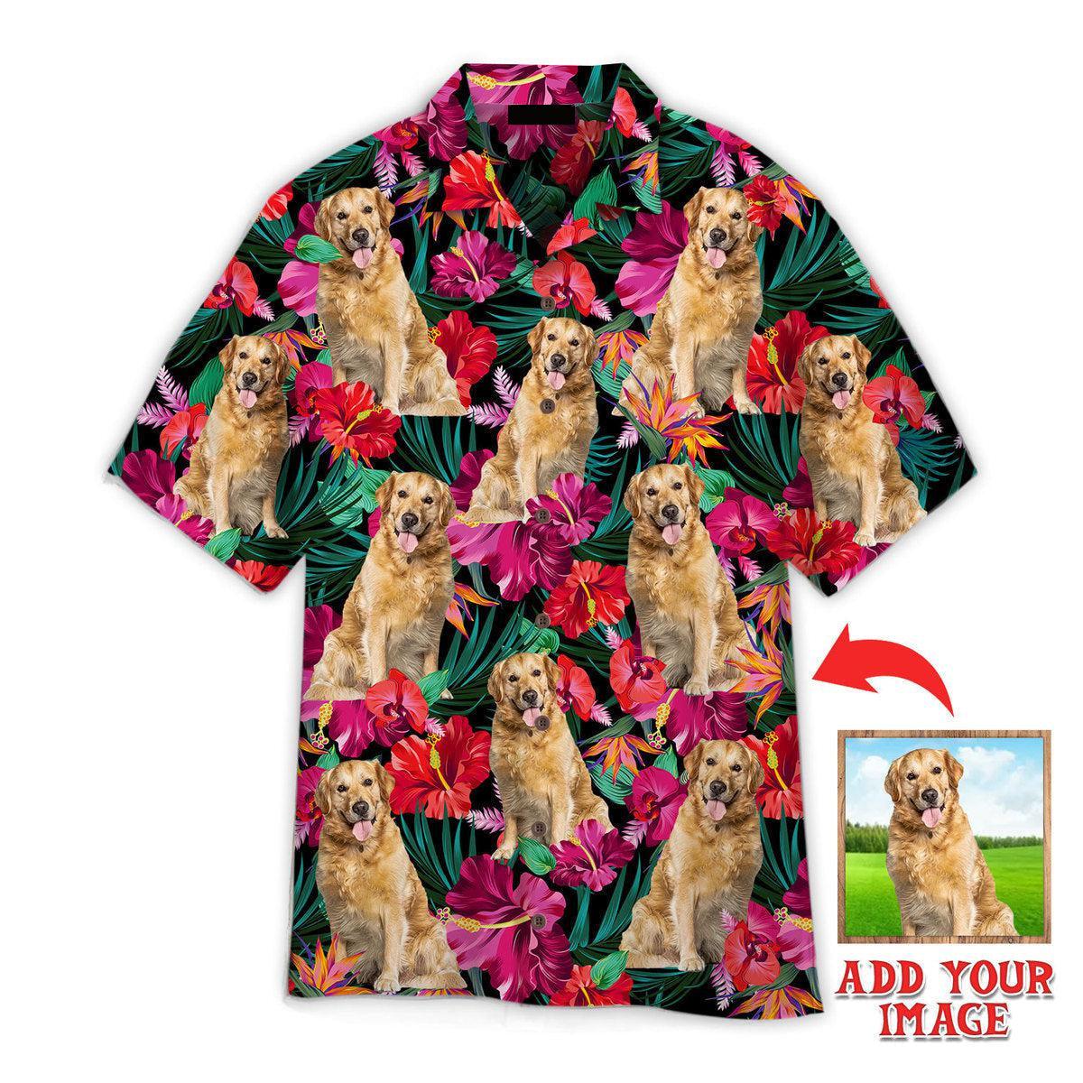 Golden Retriever Hawaiian Shirt Custom Photo, Palm Tree Island Personalized Hawaiian Shirt - Perfect Gift For Dog Lovers, Family, Friends - Image 2
