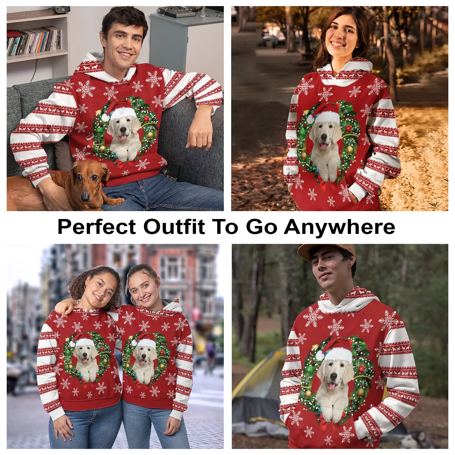 Golden Retriever Wearing Santa Hat Pullover Premium Hoodie, Perfect Outfit For Men And Women On Christmas New Year Autumn Winter - Image 3