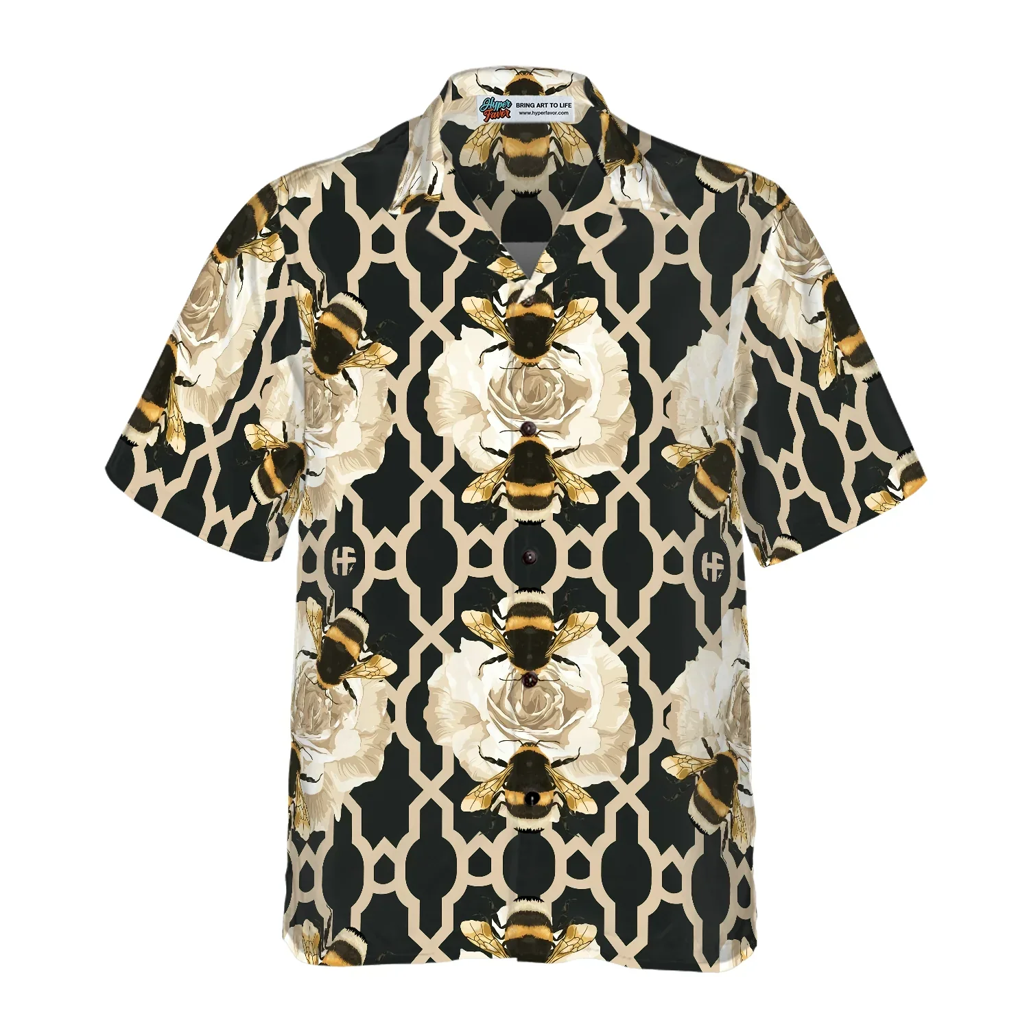 Golden Roses And Bees Hawaiian Shirt, Summer Animals Aloha Shirts For Men Women, Perfect Gift For Husband, Wife, Boyfriend, Friend