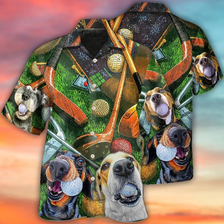 Golf Aloha Hawaiian Shirt - Golf Vintage Style Funny Dog Hawaiian Shirt For Summer- Perfect Gift For Men, Women, Golfer