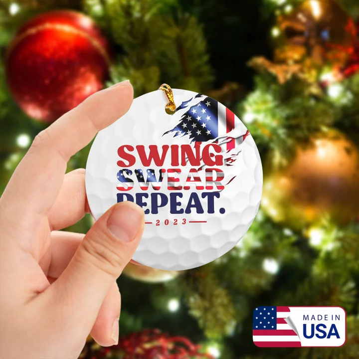 Golf American Flag Swing Swear Repeat Circle Ceramic Ornament, Christmas Golf Ceramic Ornament - Best Gift For Golf Lovers, New Year - Image 2