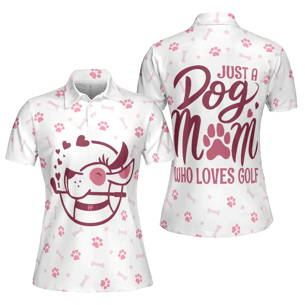 Golf And Dog Women Polo Shirt, White And Pink Women Polo Shirts, Golf Gift For Dog Lovers, Just A Dog Mom Who Loves Golf - Image 2