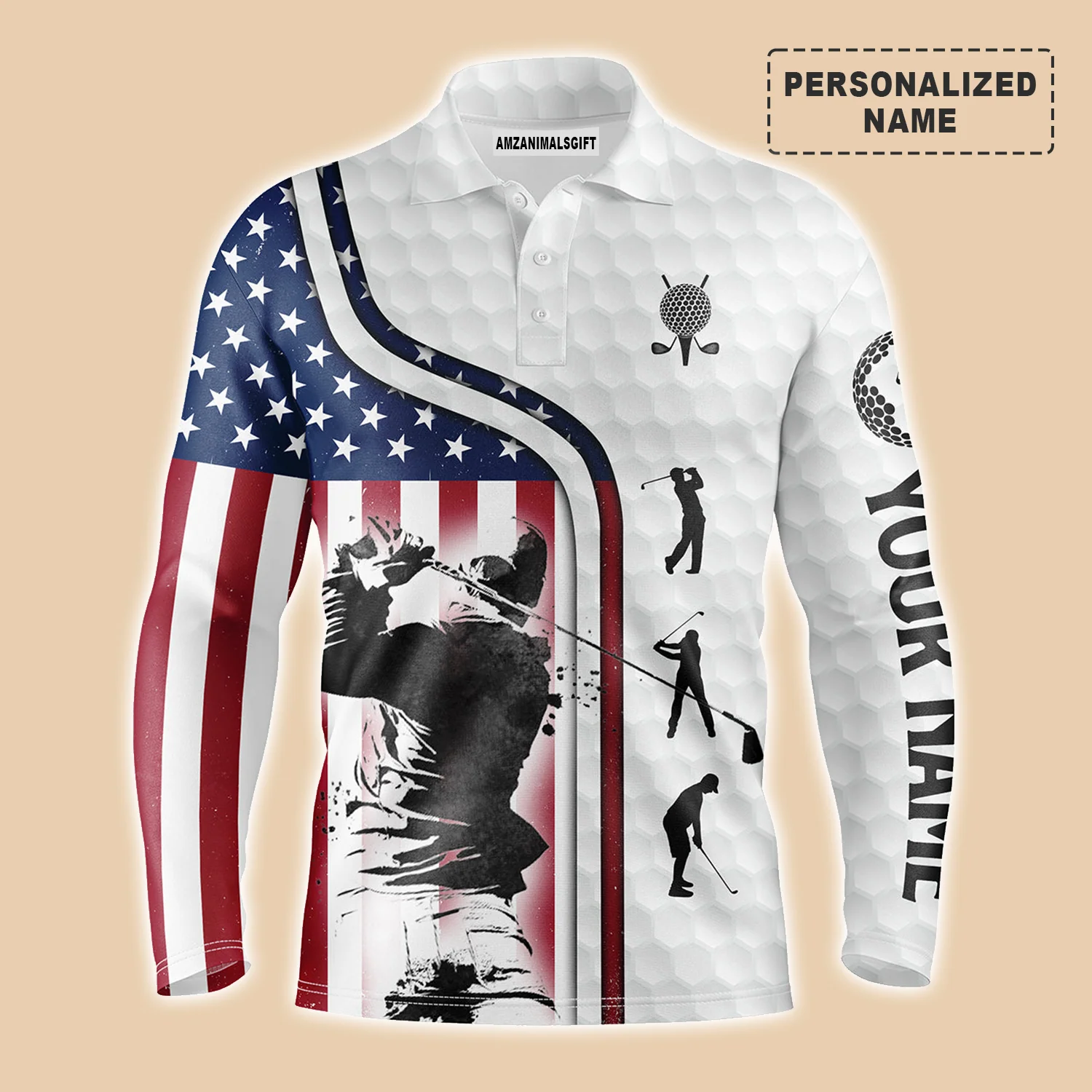 Golf Custom Name Men Polo Shirt - Red White Blue American Flag Patriotic 4th Of July Men Polo Shirt - Personalized Best Gift For Golf Lover, Team, Golfer - Image 3