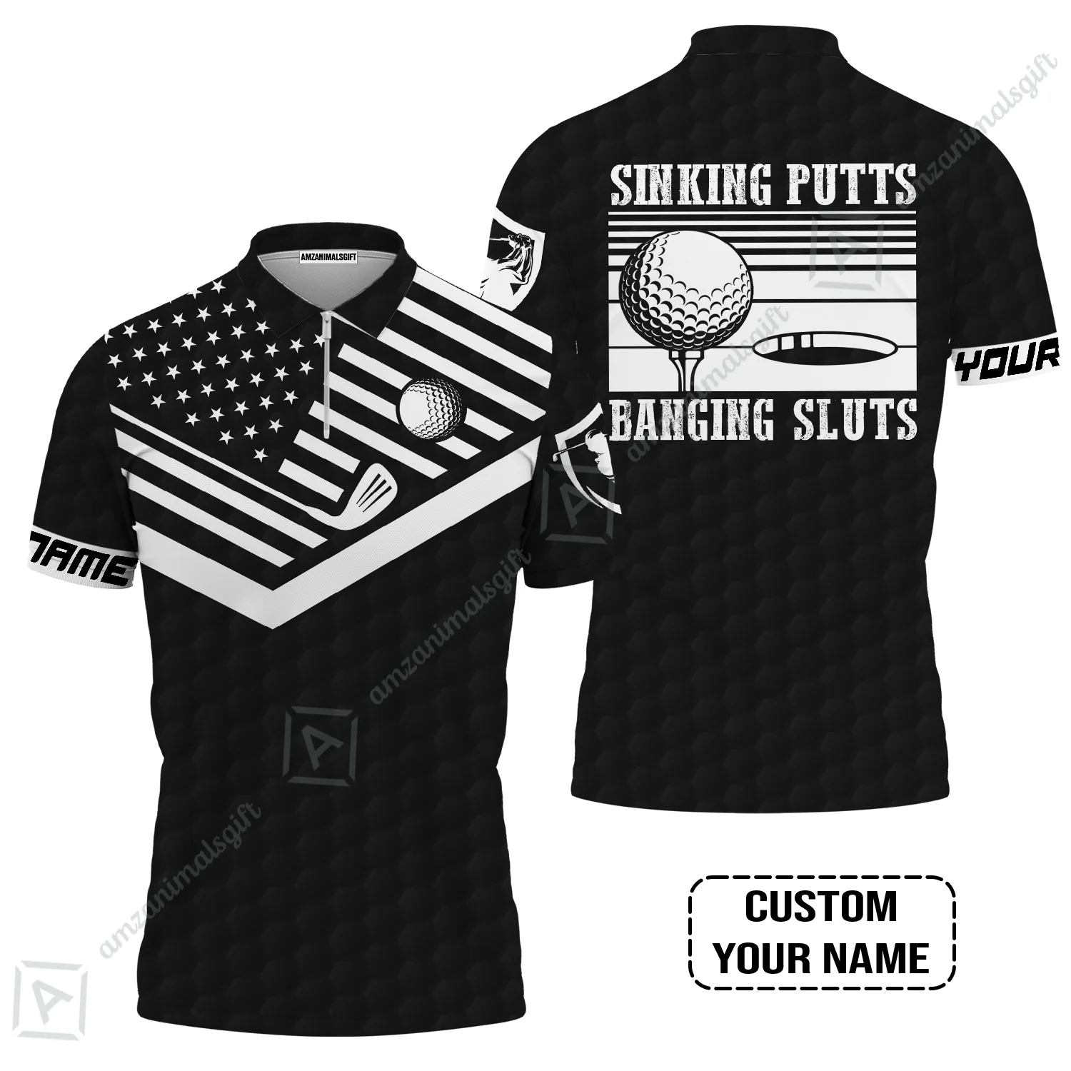 Golf Custom Name Polo Shirt - Sinking Putts Banging Sluts Custom Name, Personalized Black Golf Pattern Polo Shirt - Image 4