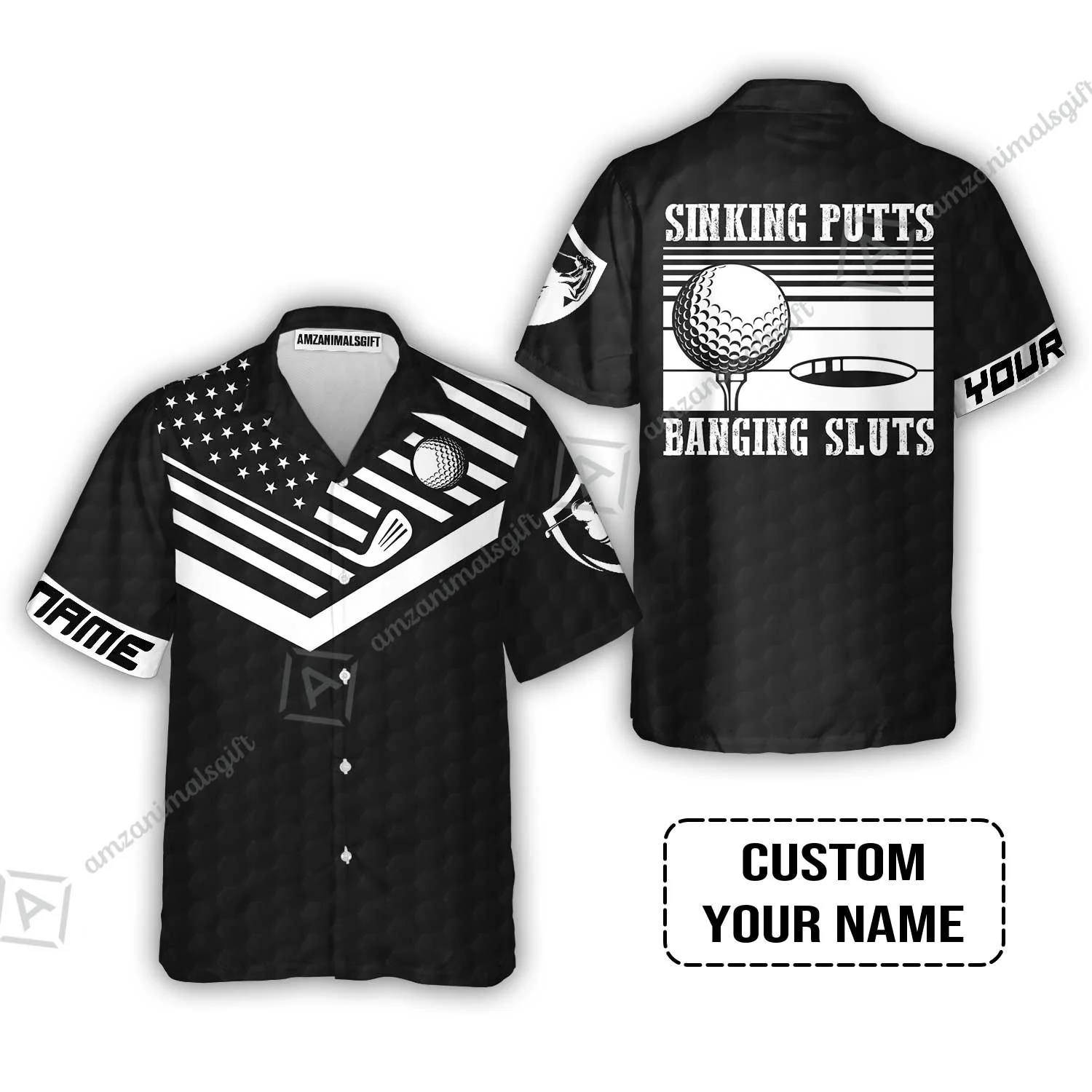Golf Custom Name T-Shirt - Sinking Putts Banging Sluts Custom Name, Personalized Black Golf Pattern T-Shirt - Image 3