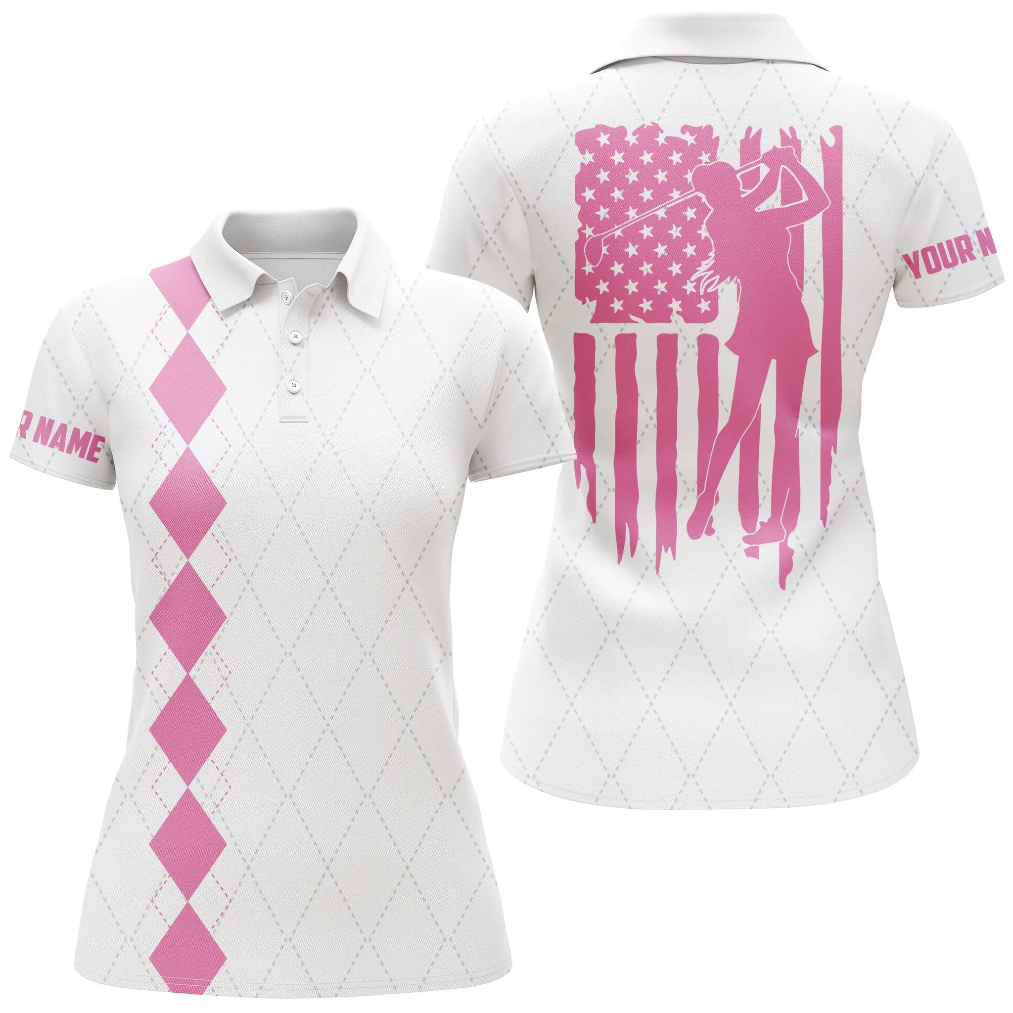 Golf Custom Name Women Polo Shirt, Blue American Flag Patriotic Personalized Women Polo Shirts, Best Golfing Gift For Ladies, Golfers, Golf Lovers - Image 3