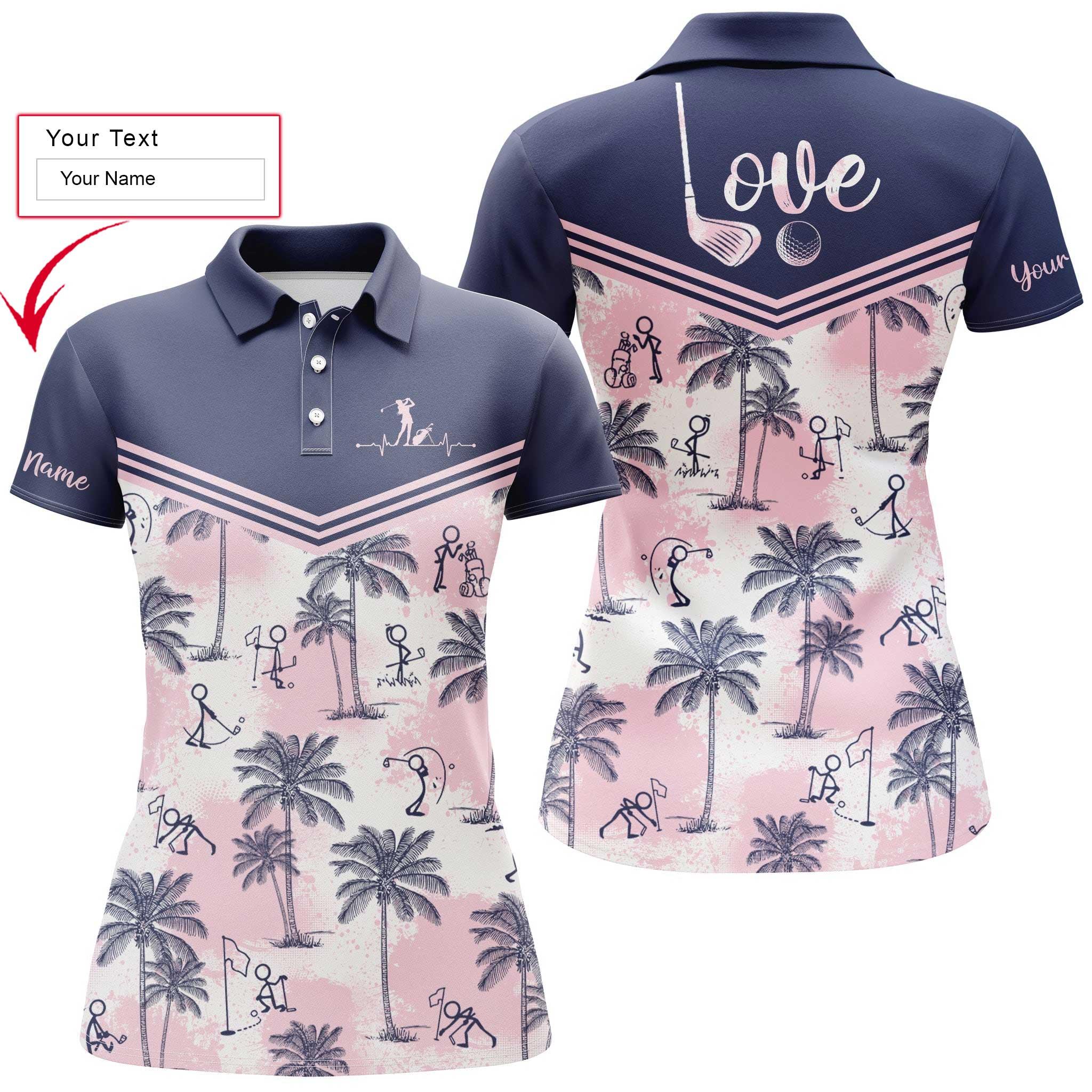 Golf Custom Name Women Polo Shirt, Colorful Tropical Plants And Palm Leaves Personalized Women Polo Shirts, Gift For Ladies, Golf Lovers, Golfers