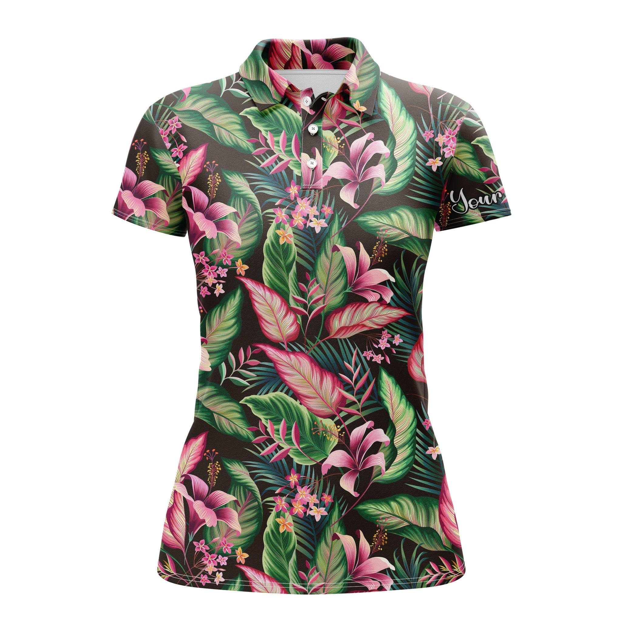 Tropical Custom Name Women Polo Shirt, Floral Pattern With Tropical Leaves Personalized Women Polo Shirts, Perfect Gift For Ladies, Women - Image 2