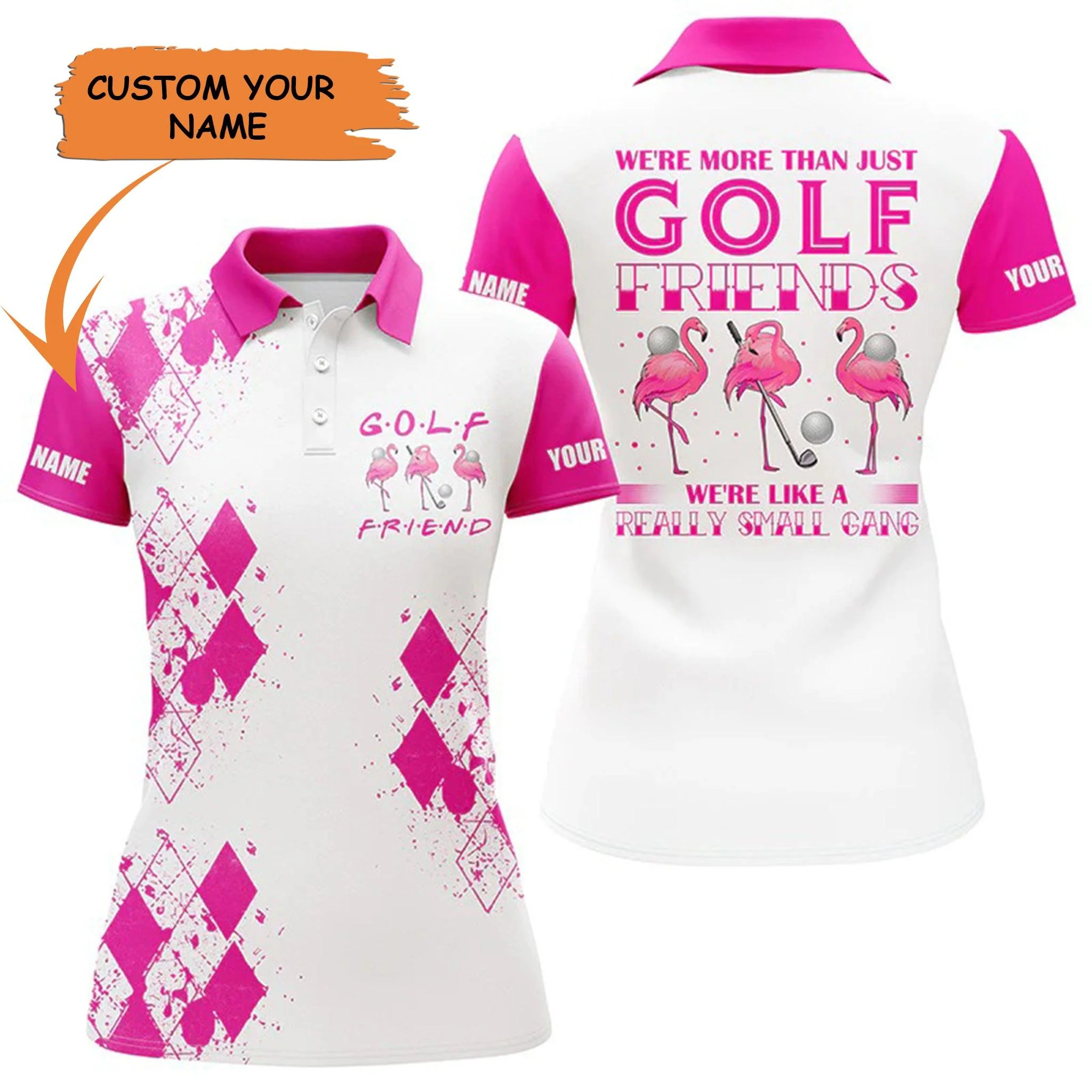 Golf Custom Name Women Polo Shirt, Funny Flamingo Play Golf Golf Friend Personalized Women Polo Shirt - Perfect Gift For Ladies, Golf Lovers, Golfers