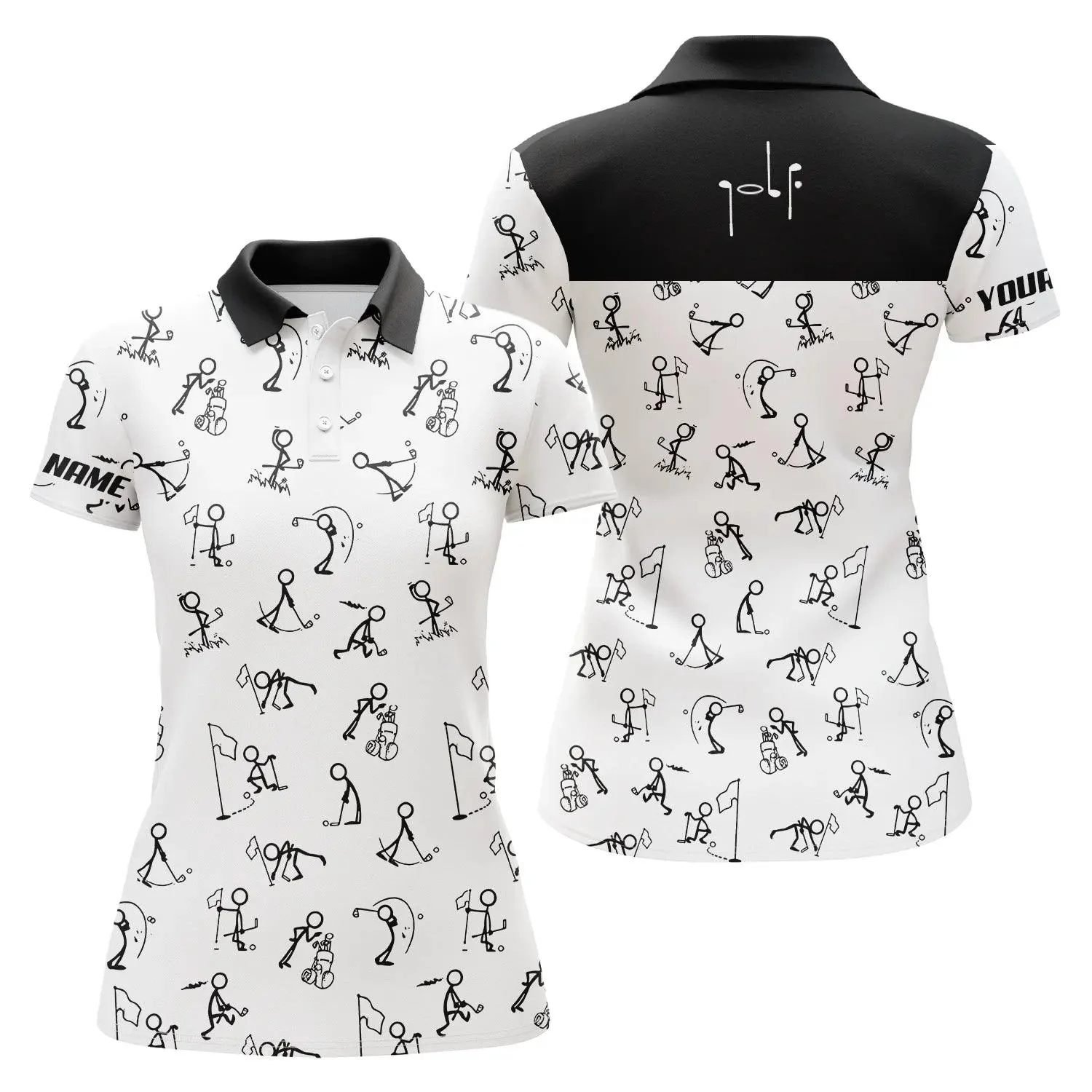 Golf Custom Name Women Polo Shirt, Funny Golf Pattern White Personalized Outfit Women Polo Shirts, Golf Tops, Gift For Ladies, Golf Lovers, Golfers - Image 2