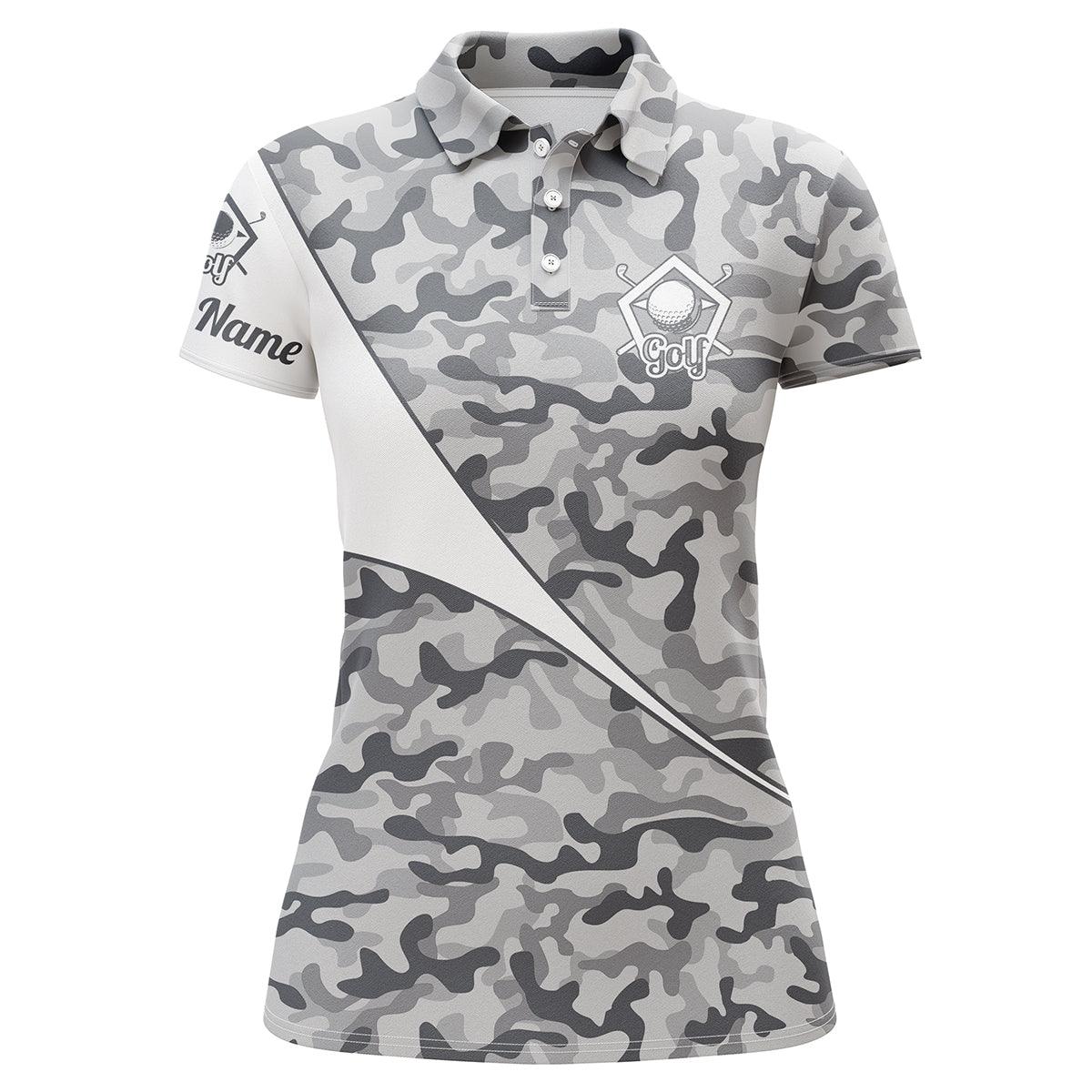 Golf Custom Name Women Polo Shirt, Gray Camo Golf Personalized Women Polo Shirts, Golfing Gift For Ladies, Golfers, Golf Lovers - Image 2