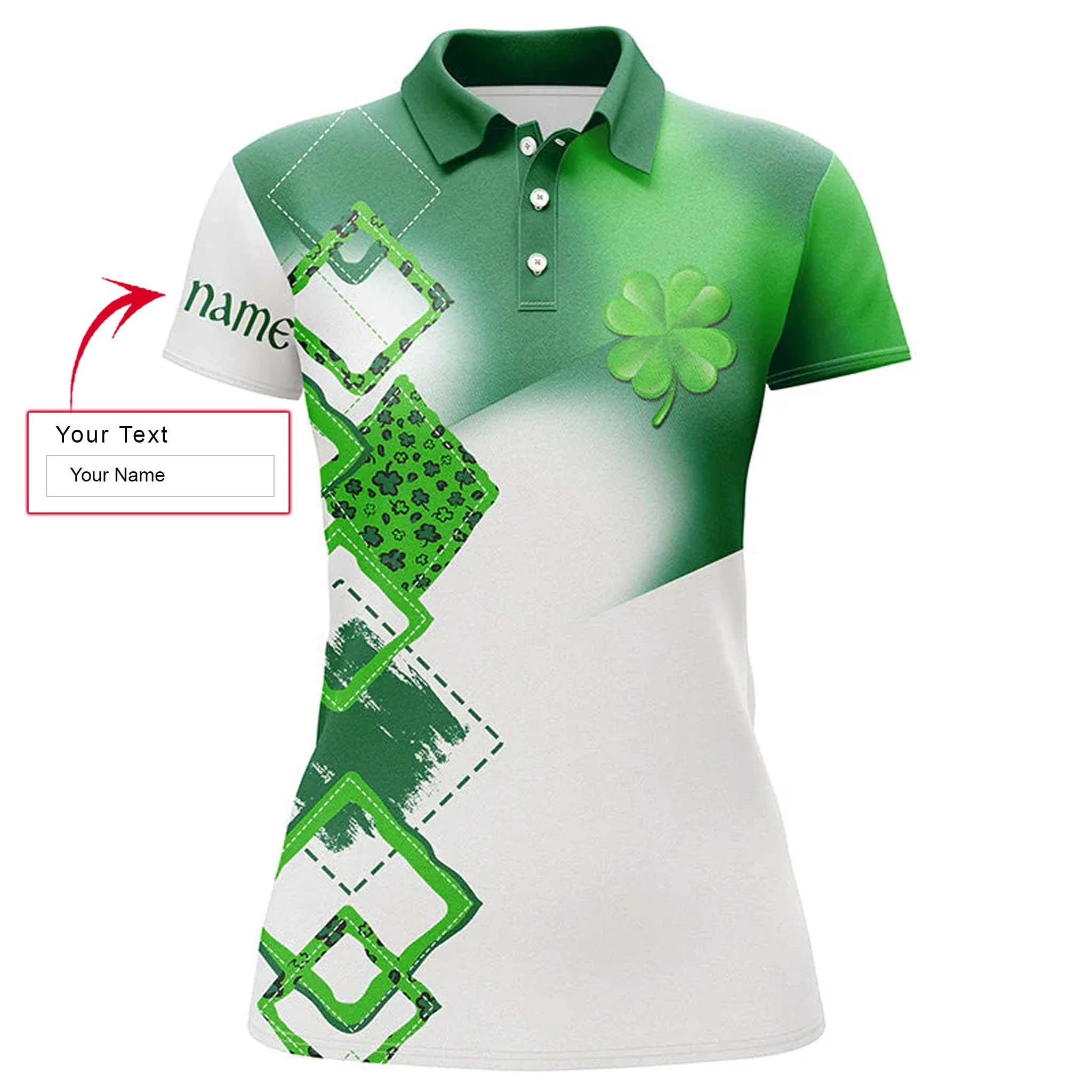Clover Custom Name Women Polo Shirt, Green Clover St Patrick Day Golf Personalized Women Polo Shirts, Best Golfing Gift For Ladies, Women