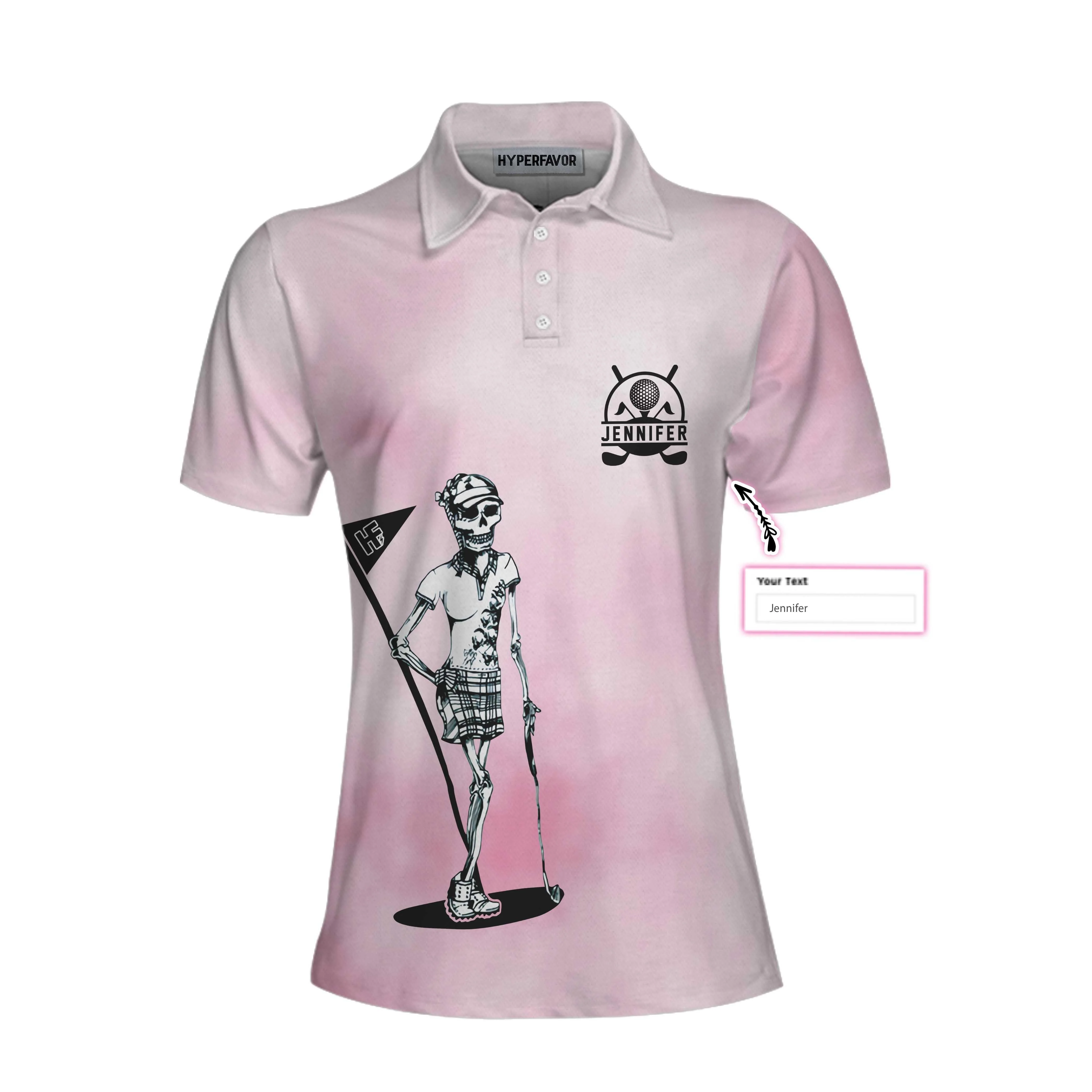Golf Custom Name Women Polo Shirt, I Golf Like A Girl Try To Keep Up, Tie Dye Pink Skull Personalized Women Polo Shirts, Gift For Ladies, Golfers - Image 3