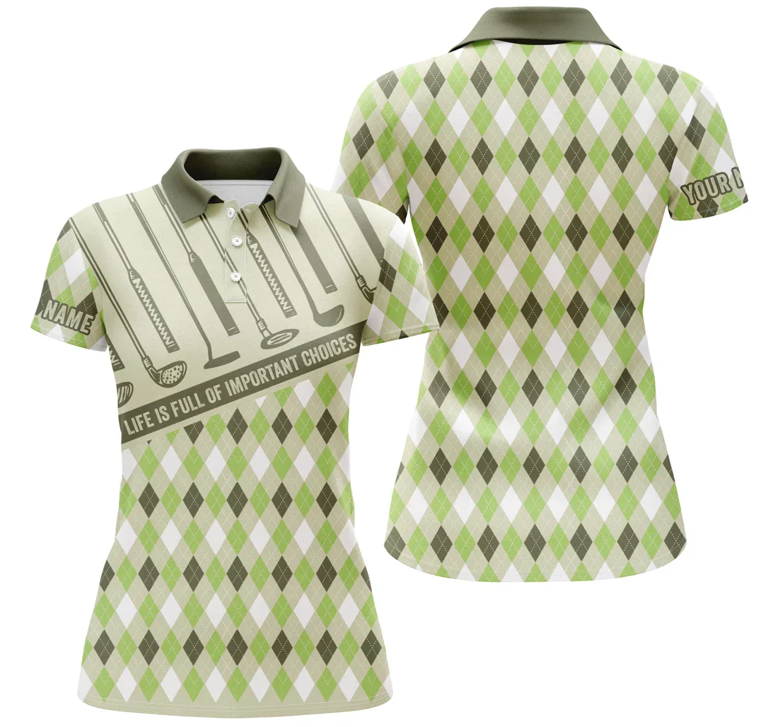 Golf Custom Name Women Polo Shirt, Life Is Full Of Important Choices, Argyle Pattern Personalized Women Polo Shirts, Gift For Ladies, Team Golfer - Image 2