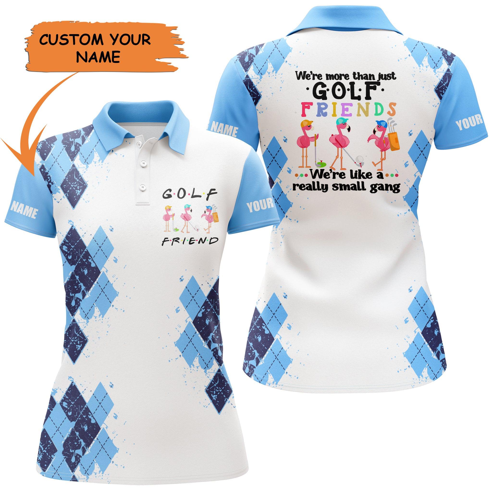 Golf Custom Name Women Polo Shirt, Light Blue Flamingo Play Golf Golf Friend Personalized Women Polo Shirt - Gift For Ladies, Golf Lovers, Golfers