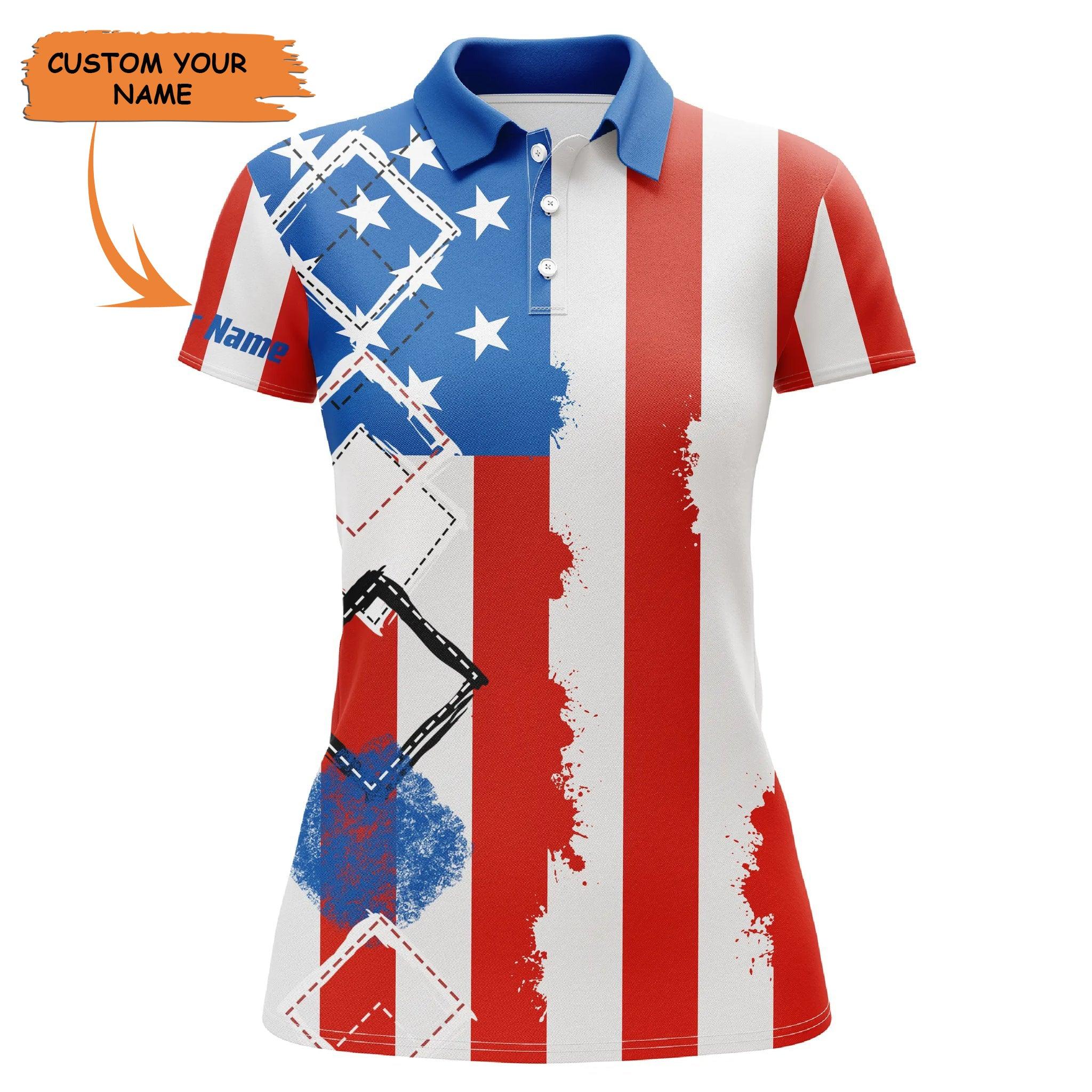 Golf Custom Name Women Polo Shirt, Patriot US Flag Pattern Personalized Women Polo Shirt - Perfect Gift For Women, Ladies, Golf Lovers, Golfers