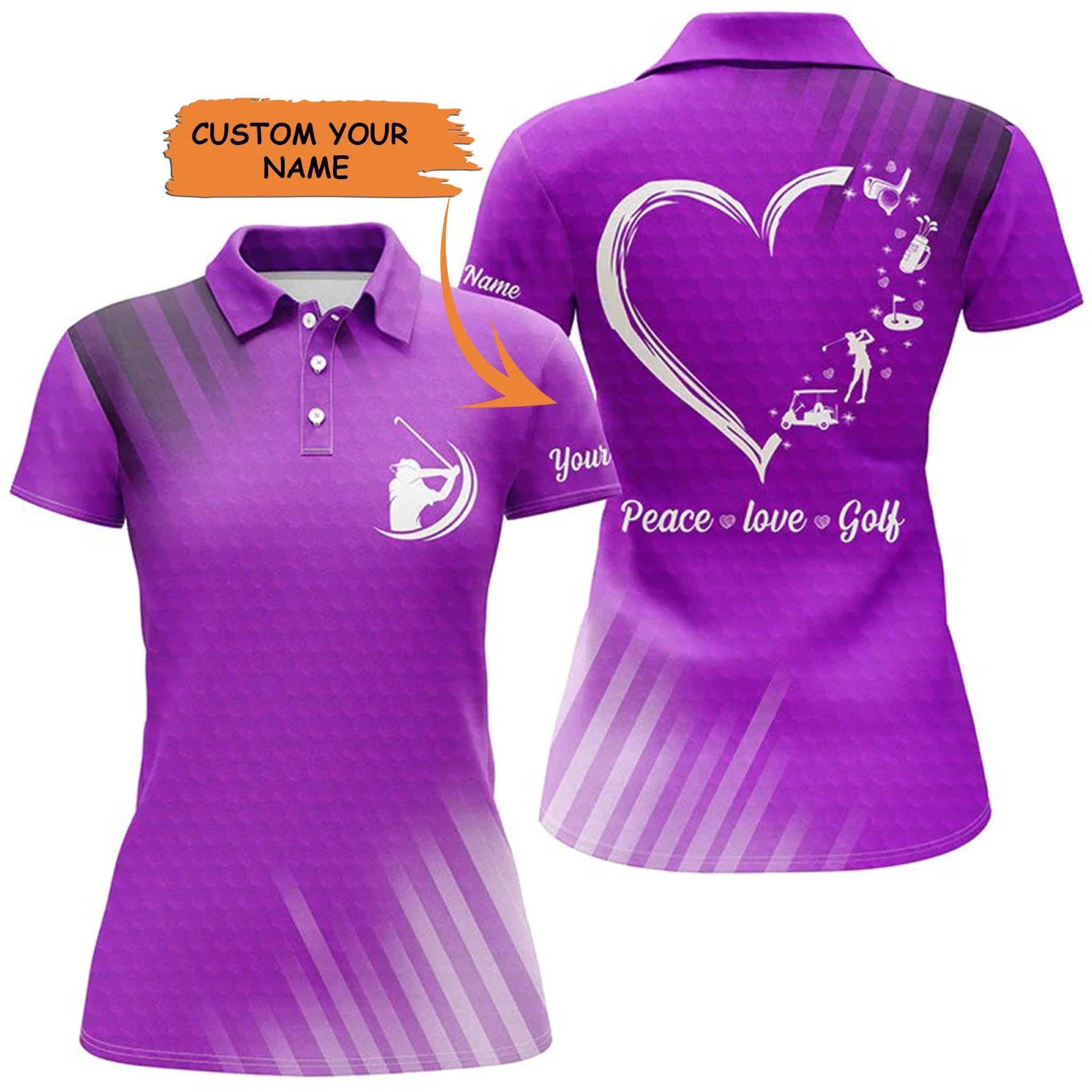 Golf Custom Name Women Polo Shirt, Peace Love Golf Heart Multi-color Personalized Women Polo Shirt - Perfect Gift For Ladies, Golf Lovers, Golfers