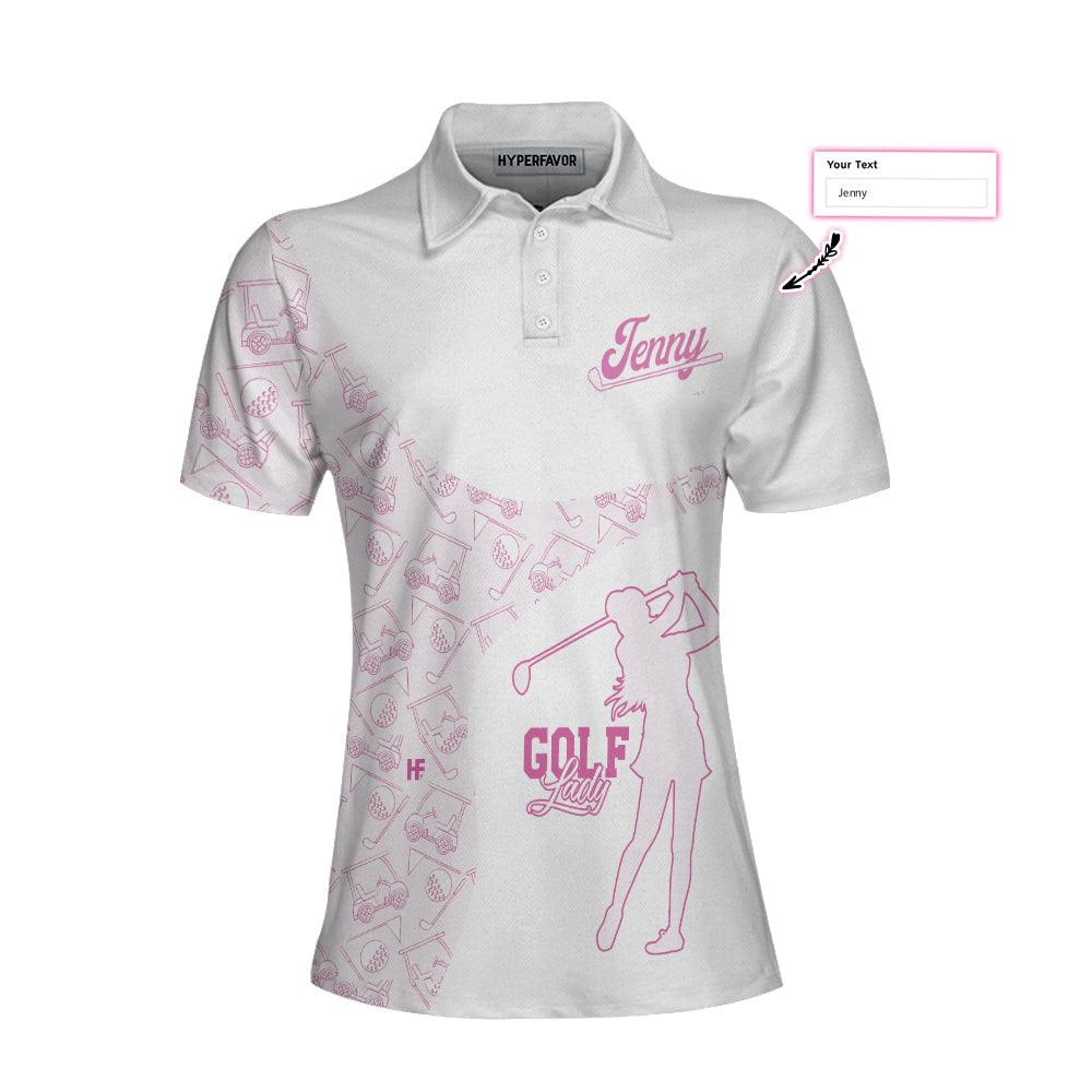 Golf Custom Name Women Polo Shirt, Pink Pattern Golf Girl White And Pink Personalized Women Polo Shirts, Gift For Ladies, Golf Lovers, Female Golfers