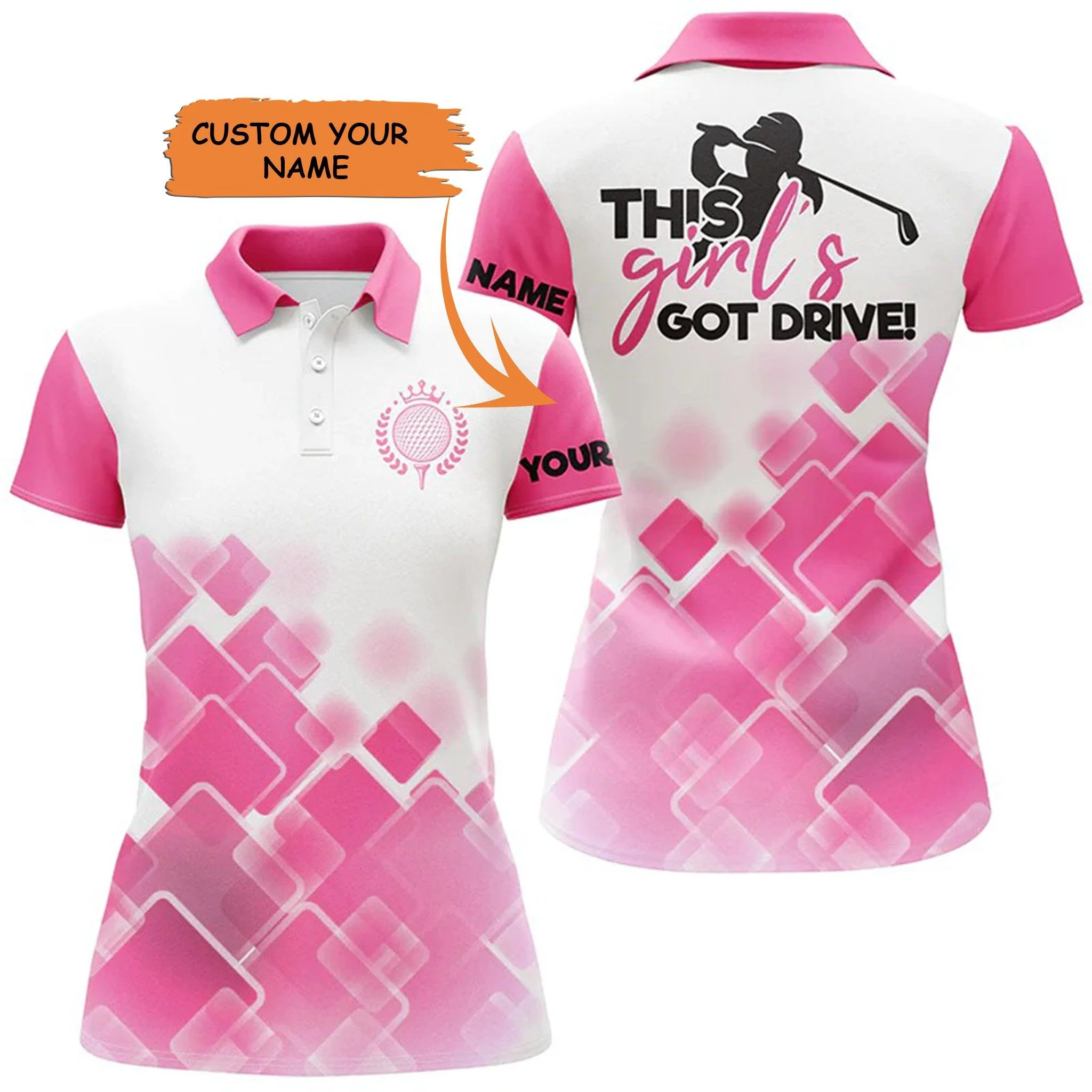 Golf Custom Name Women Polo Shirt, Pink Pattern This Girl's Got Drive Personalized Women Polo Shirt - Perfect Gift For Ladies, Golf Lovers, Golfers