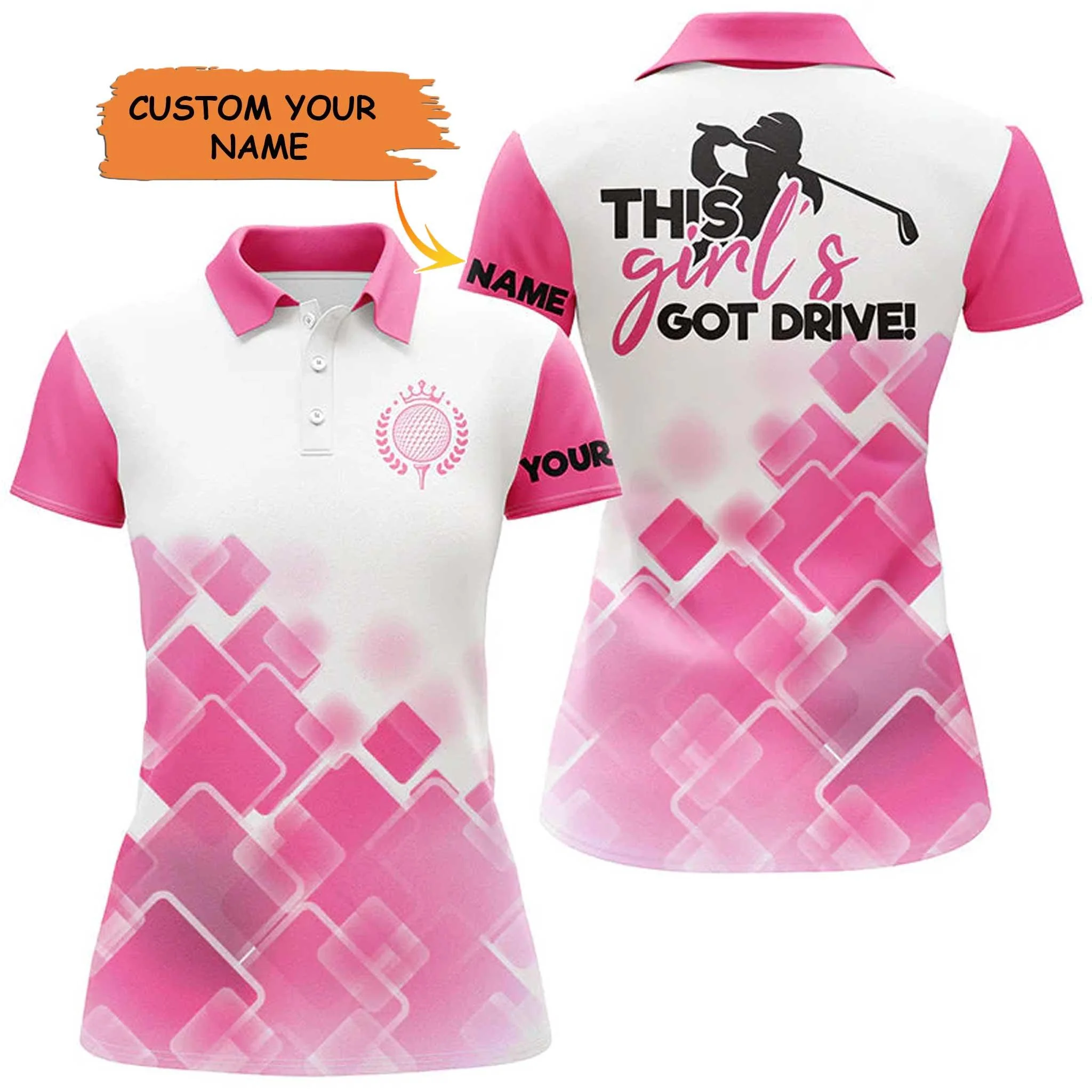 Golf Custom Name Women Polo Shirt, Pink Pattern, This Girl's Got Drive Personalized Women Polo Shirts, Golf Top, Gift For Ladies, Golf Lovers, Golfers - Image 2