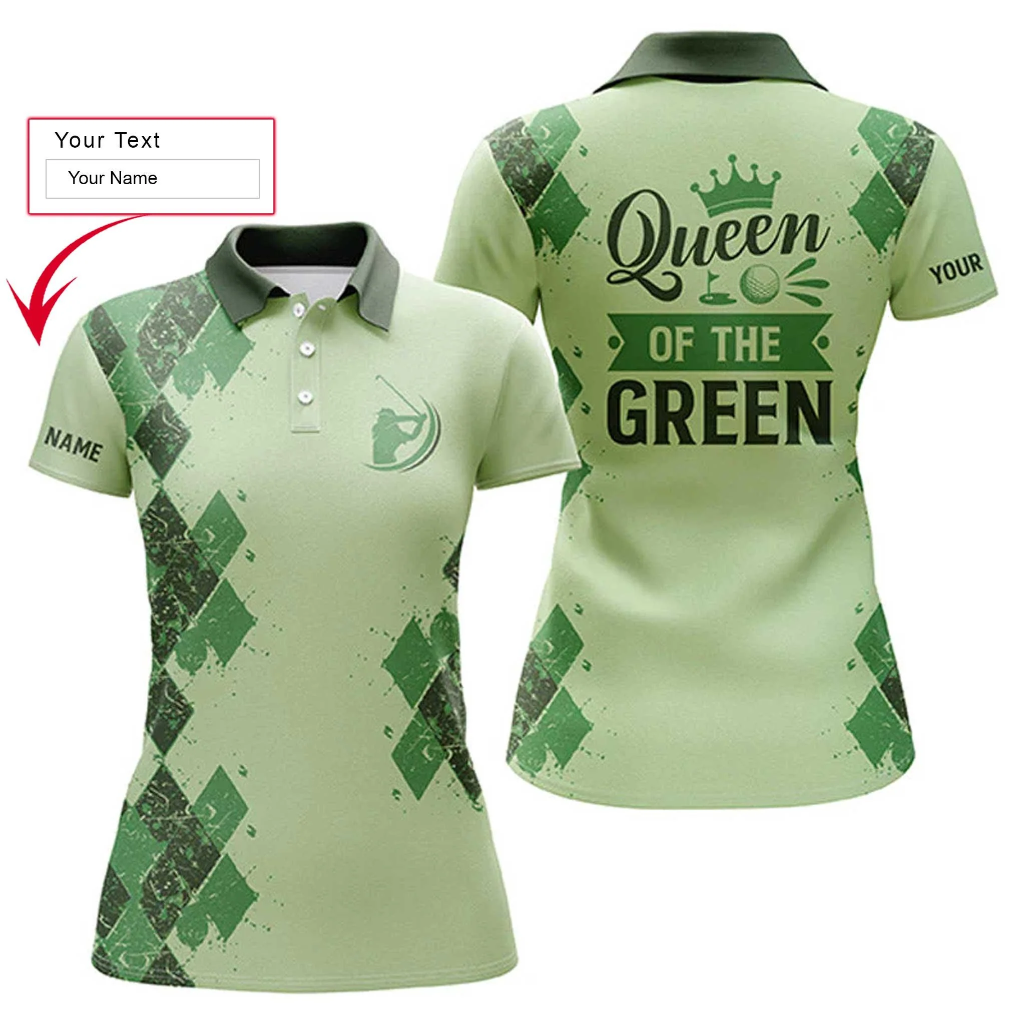 Golf Custom Name Women Polo Shirt, Queen Of The Green Personalized Women Polo Shirts, Funny Golf Gift For Ladies, Golfers, Golf Lovers