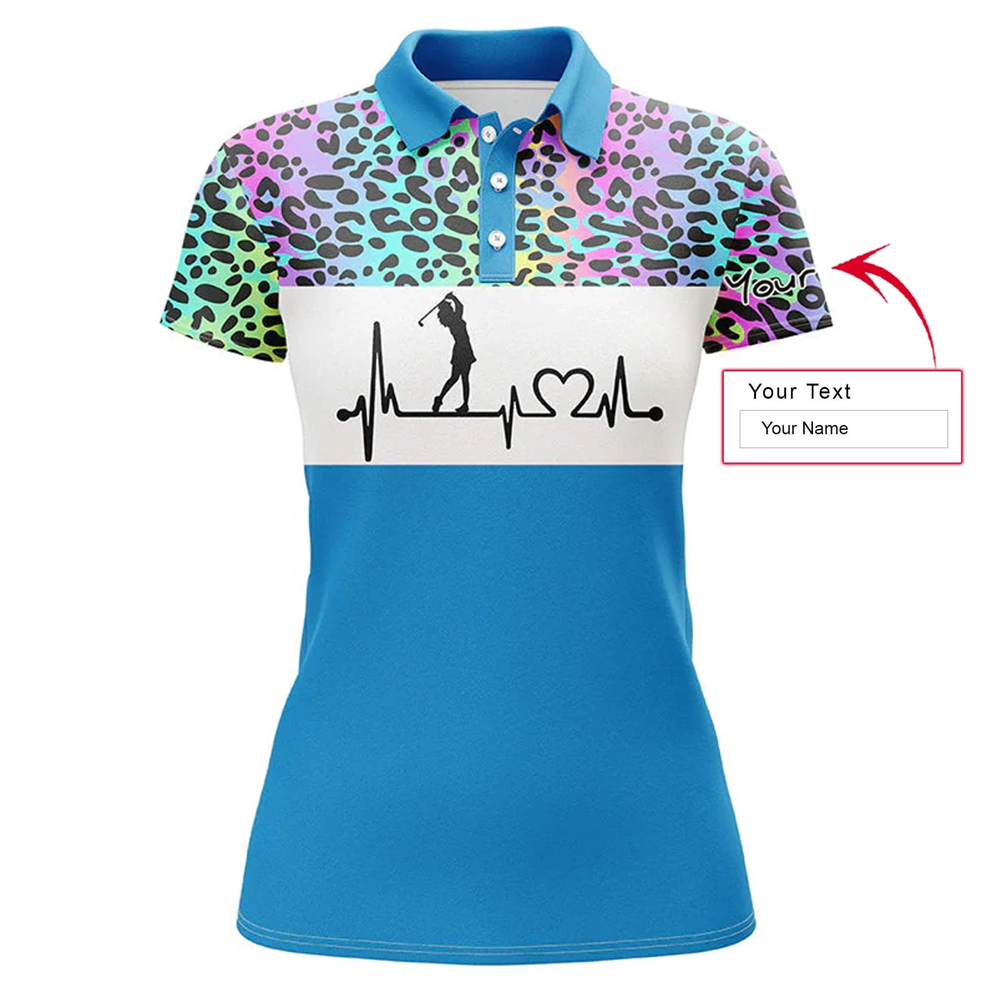 Golf Custom Name Women Polo Shirt, Rainbow Gradient Leopard Heartbeat Personalized Women Polo Shirts, Golfing Gift For Ladies, Golfers, Golf Lovers - Image 12