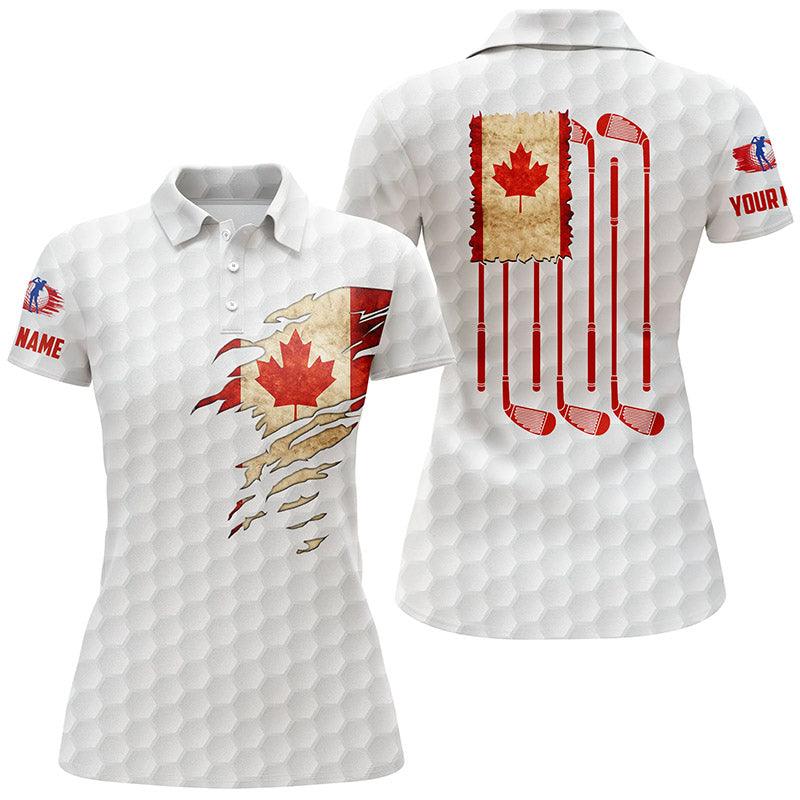 Golf Custom Name Women Polo Shirt, Vintage Canada Flag Golf Clubs Patriot Personalized Outfit Women Polo Shirts, Gift For Ladies, Golf Lovers, Golfers - Image 2