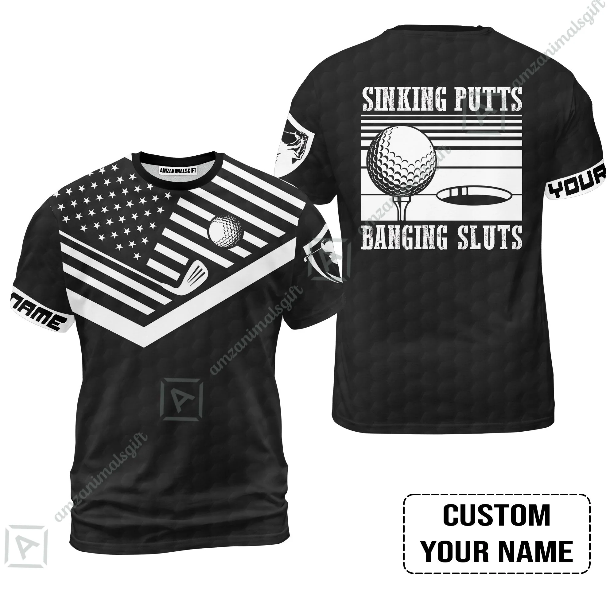 Golf Custom Name Zip Polo Shirt - Sinking Putts Banging Sluts Custom Name, Personalized Black Golf Pattern Zip Polo Shirt - Image 6
