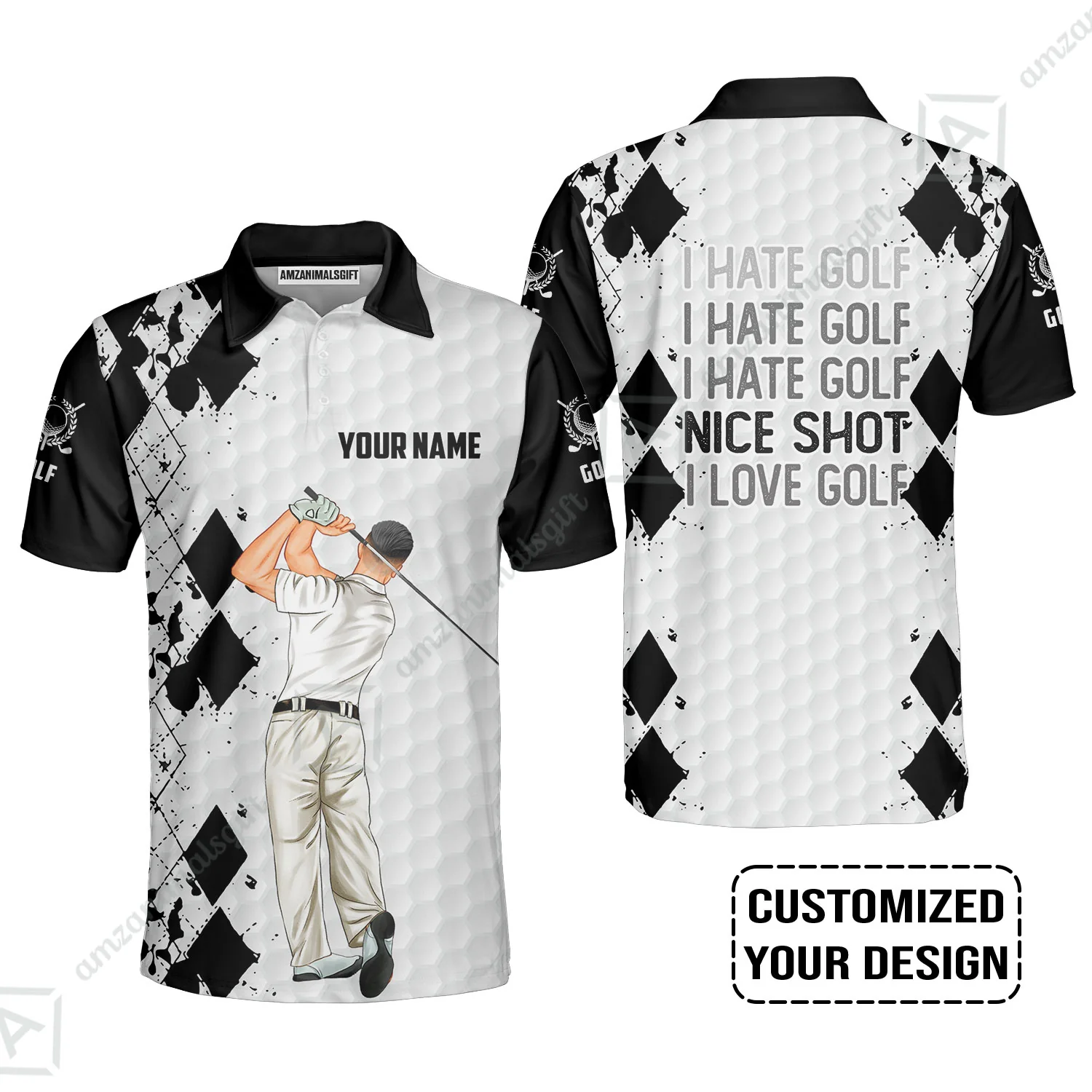 Golf Custom Polo Shirt, I Hate Golf Nice Shot I Love Golf Personalized Polo Shirts - Image 5