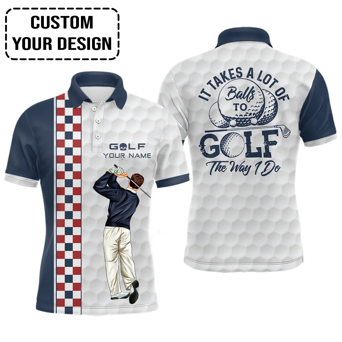 Golf Custom Polo Shirt, Mens Skull Golf Polo Shirt Checkerboard Funny Personalized Golf Polo Shirt - Image 2