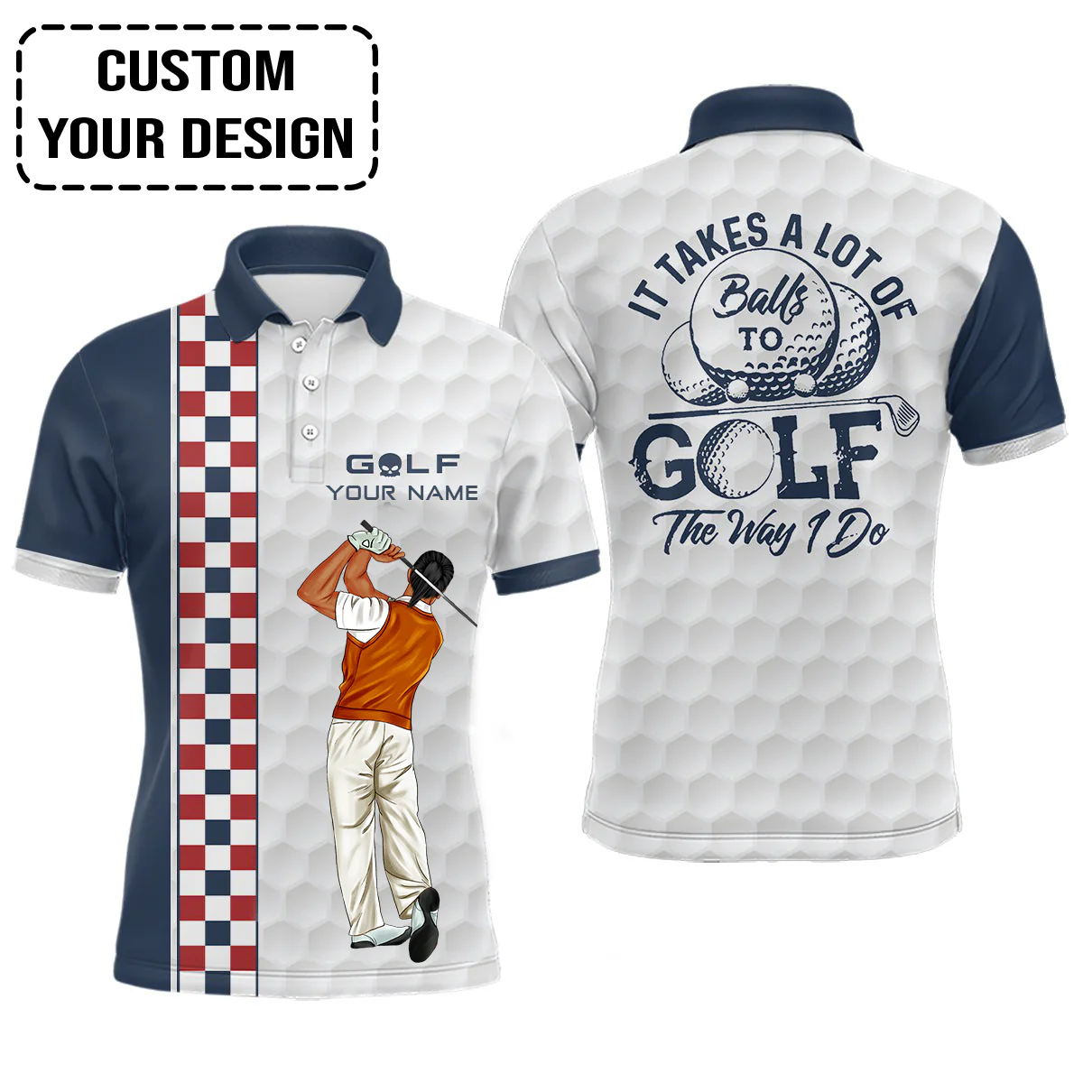 Golf Custom Polo Shirt, Mens Skull Golf Polo Shirt Checkerboard Funny Personalized Golf Polo Shirt - Image 3