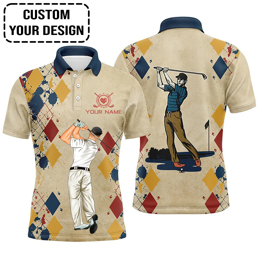 Golf Custom Polo Shirt, Vintage Argyle Personalized Golf Polo Shirt - Image 2