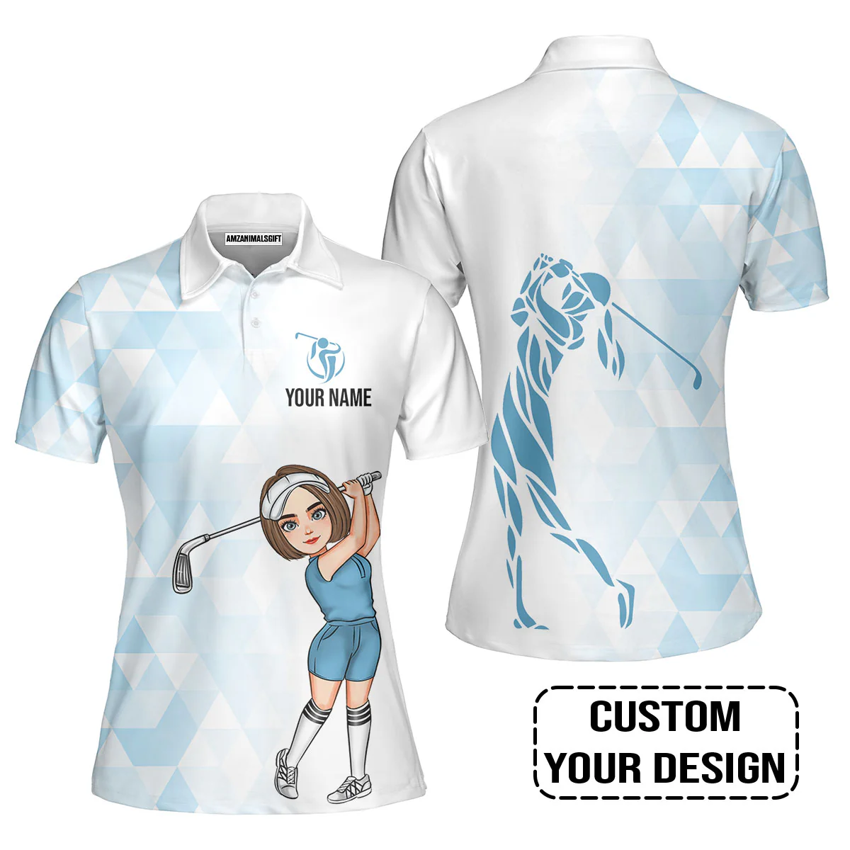 Golf Custom Women Polo Shirt, Abstract Pattern Personalized Women Polo Shirt - Image 2