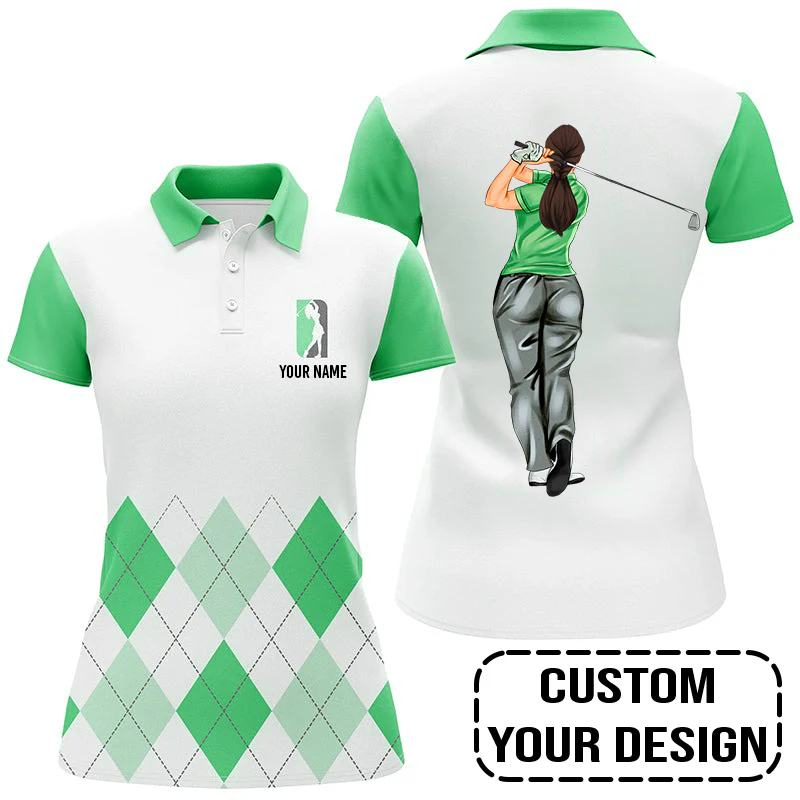 Golf Custom Women Polo Shirt, Argyle Pattern Golf Personalized Women Polo Shirt - Image 2