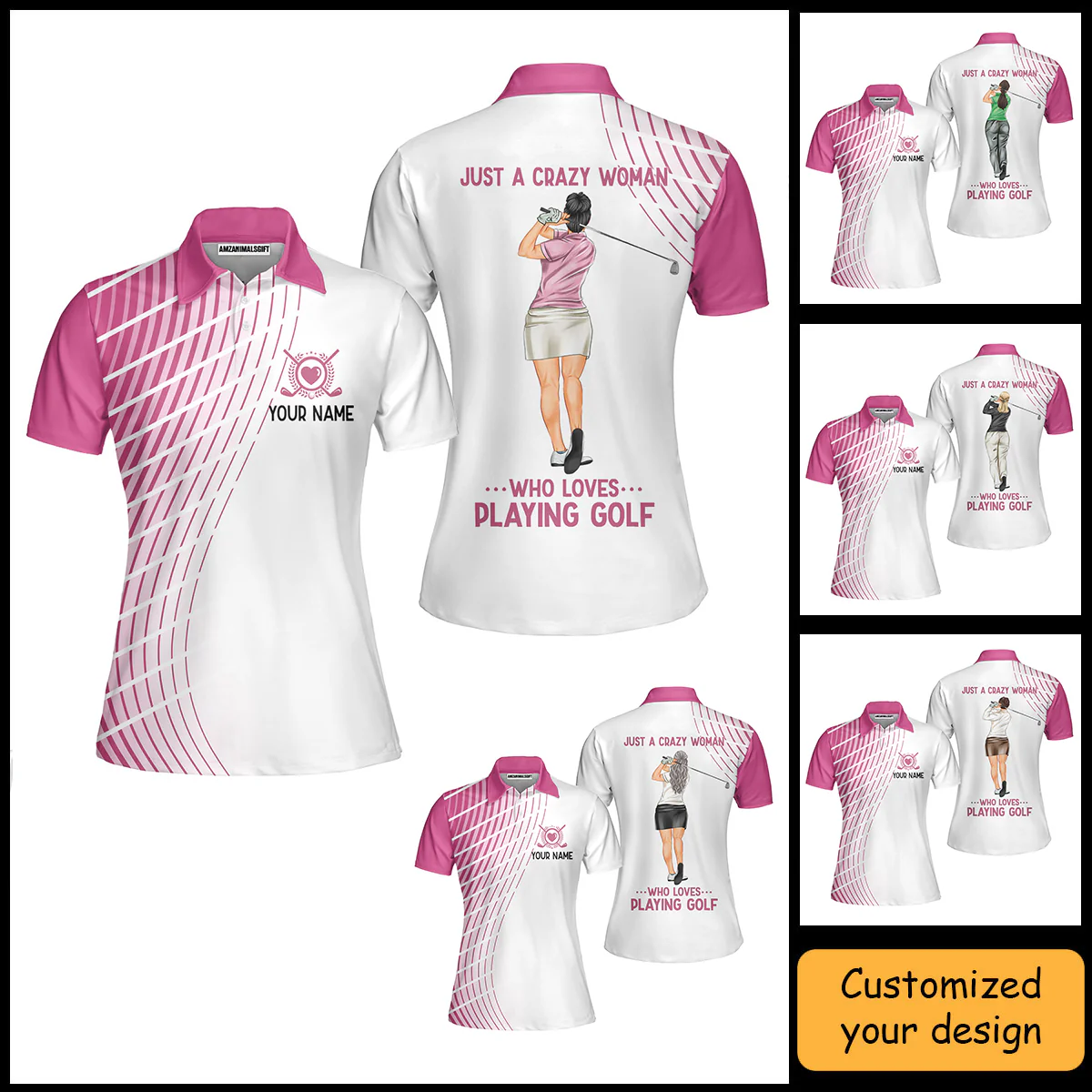 Golf Custom Women Polo Shirt, Just A Crazy Woman Who Loves Playing Golf Personalized Women Polo Shirt - Image 2