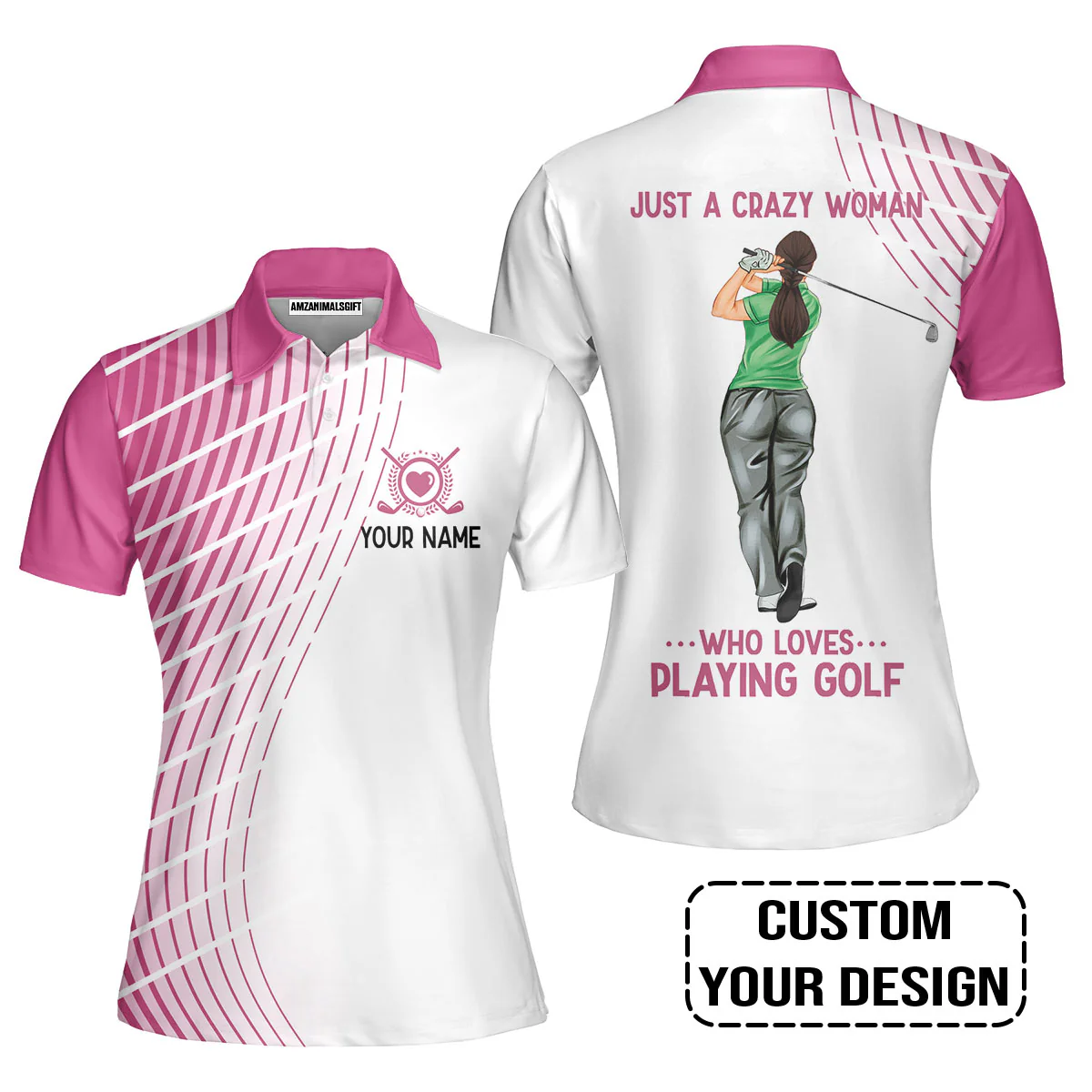 Golf Custom Women Polo Shirt, Just A Crazy Woman Who Loves Playing Golf Personalized Women Polo Shirt - Image 3