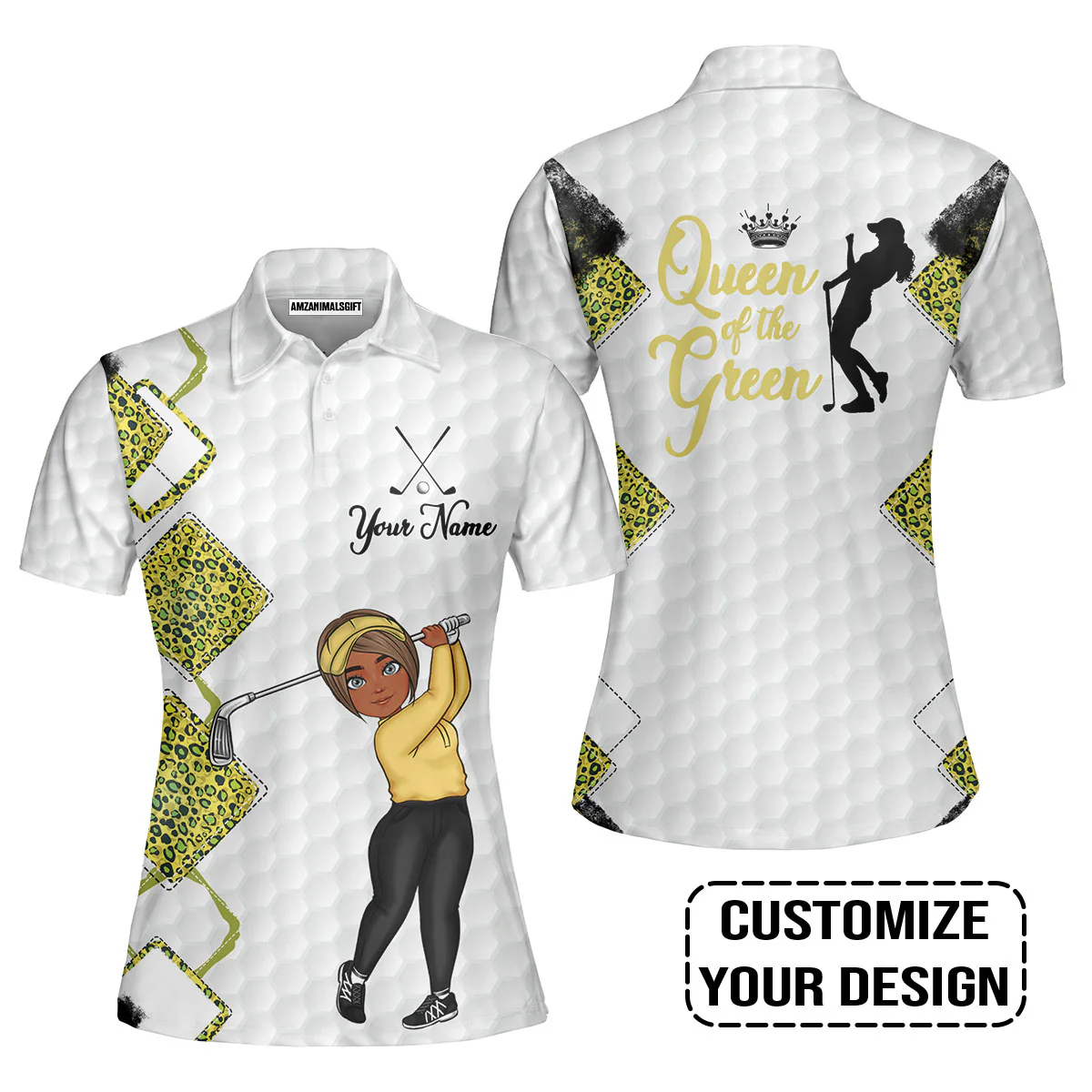 Golf Custom Women Polo Shirt, Leopard Pattern Queen Of The Green Personalized Women Polo Shirts - Image 3