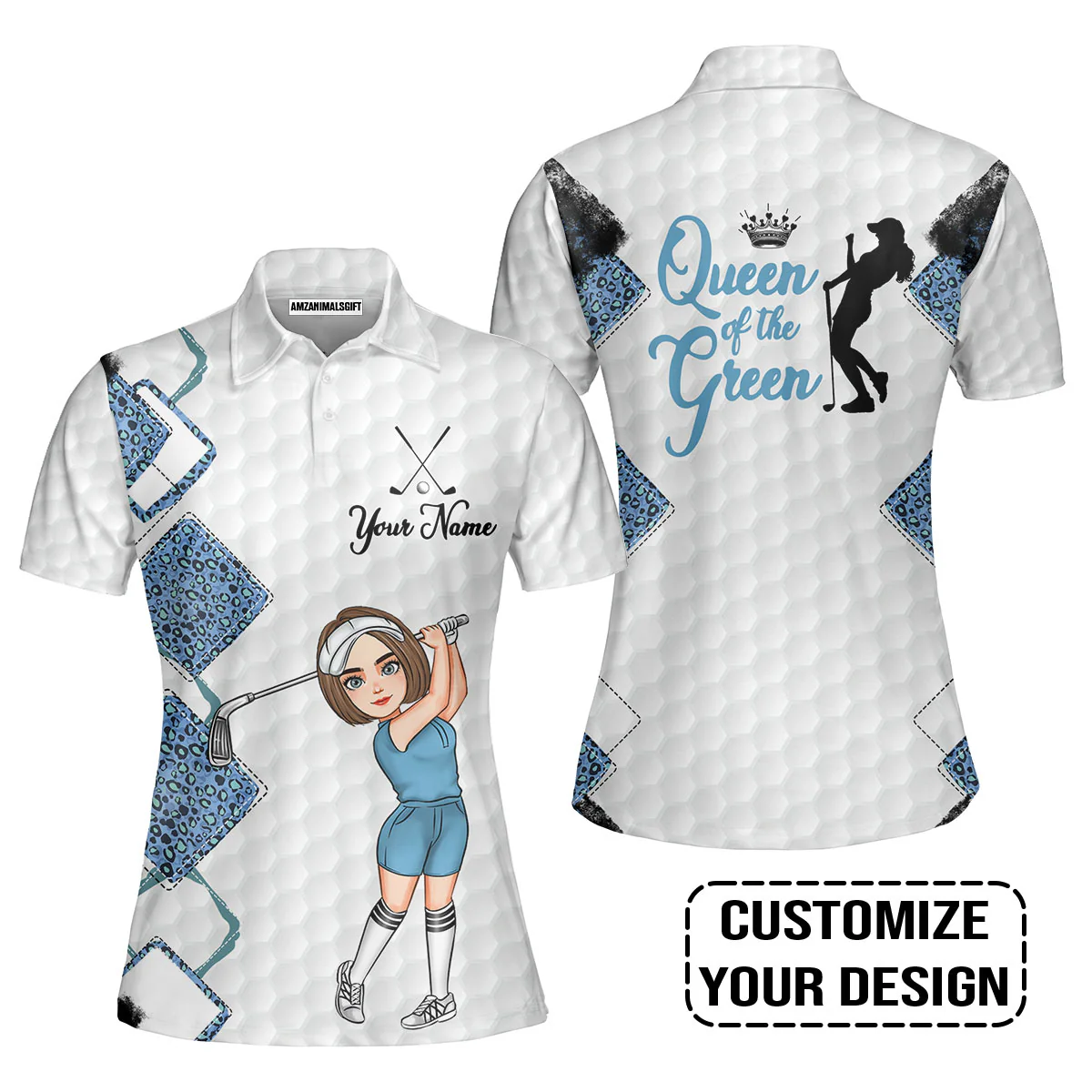 Golf Custom Women Polo Shirt, Leopard Pattern Queen Of The Green Personalized Women Polo Shirts - Image 4