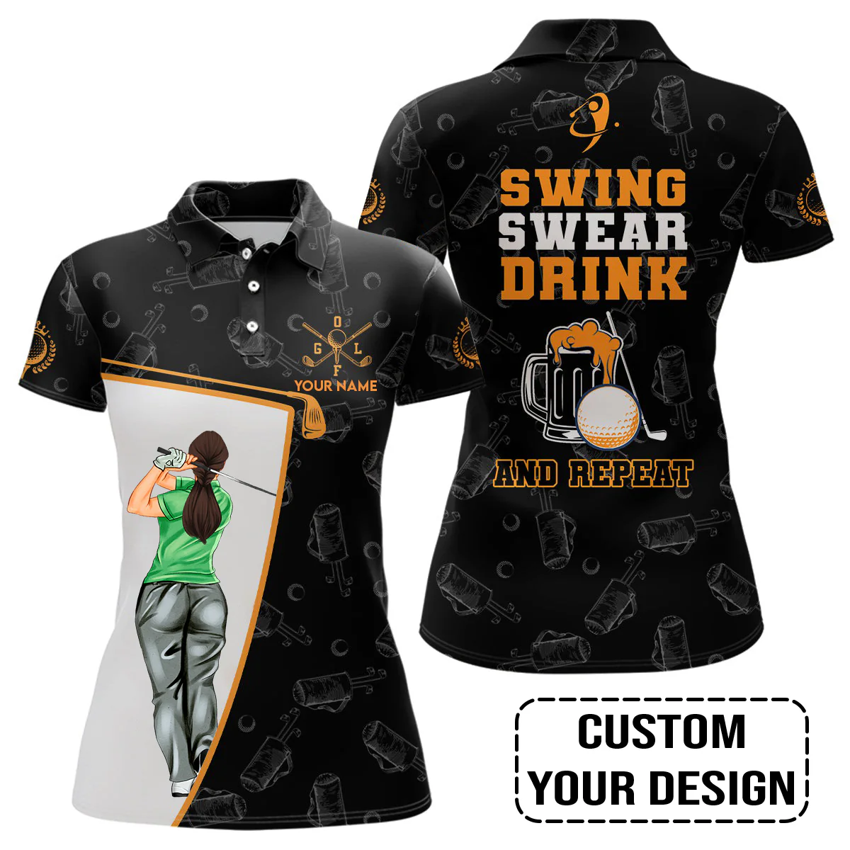 Golf Custom Women Polo Shirt, Swing Swear Drink And Repeat Personalized Women Polo Shirt - Image 3