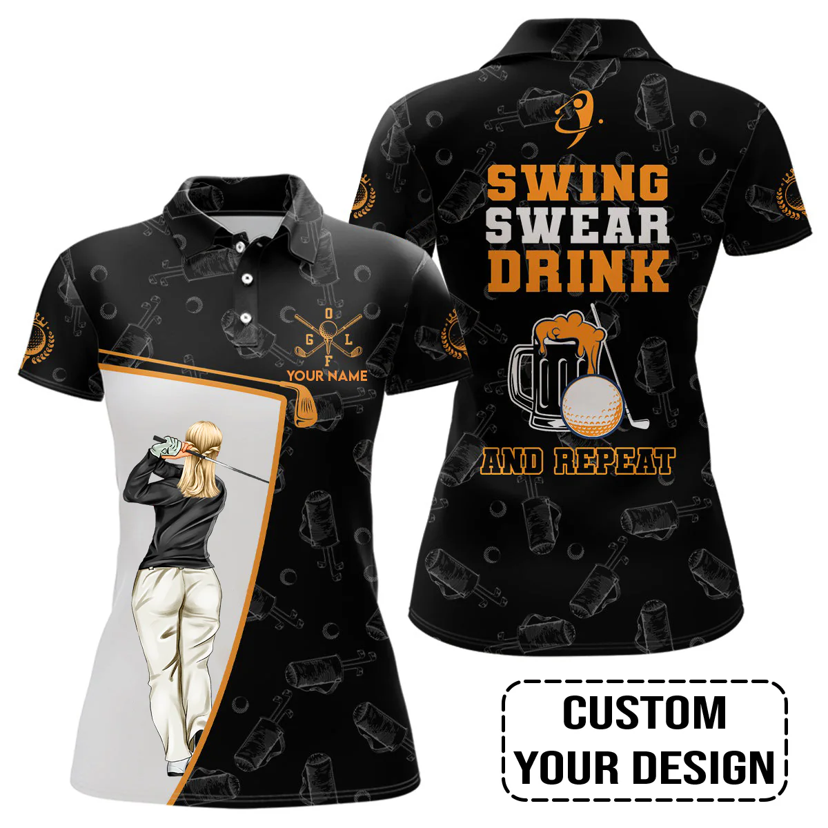 Golf Custom Women Polo Shirt, Swing Swear Drink And Repeat Personalized Women Polo Shirt - Image 4