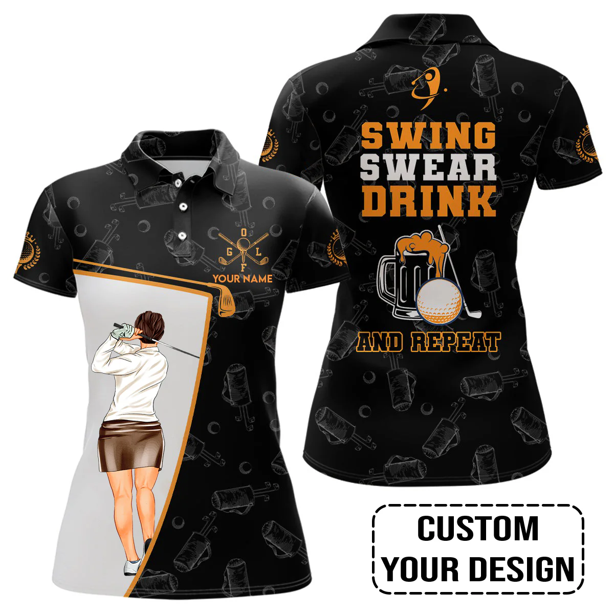 Golf Custom Women Polo Shirt, Swing Swear Drink And Repeat Personalized Women Polo Shirt - Image 5