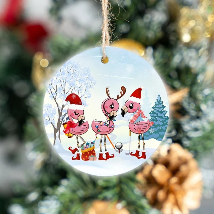 Golf Flamingo Circle Ceramic Ornament, Christmas Golf Ceramic Ornament - Best Gift For Golf Lovers, Christmas - Image 3