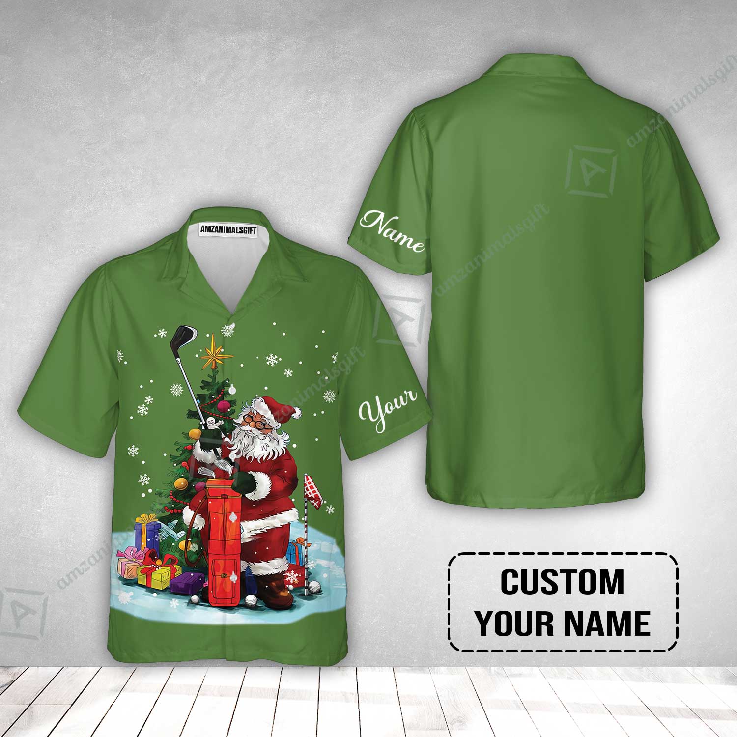 Golf Hawaiian Shirt - Christmas Custom Name, Santa Golfer Apparel - Personalized Gift For Golf Lover - Image 2